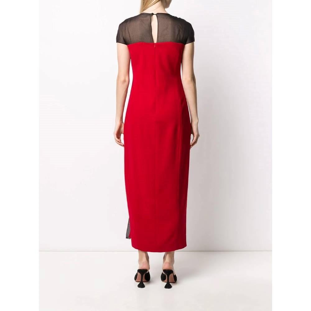 90s Gianfranco Ferré Vintage long red wool dress wit black transparent inserts In Excellent Condition For Sale In Lugo (RA), IT