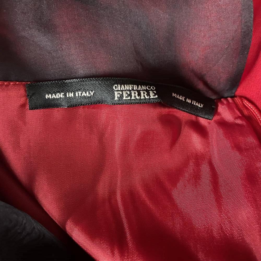 90s Gianfranco Ferré Vintage long red wool dress wit black transparent inserts For Sale 2