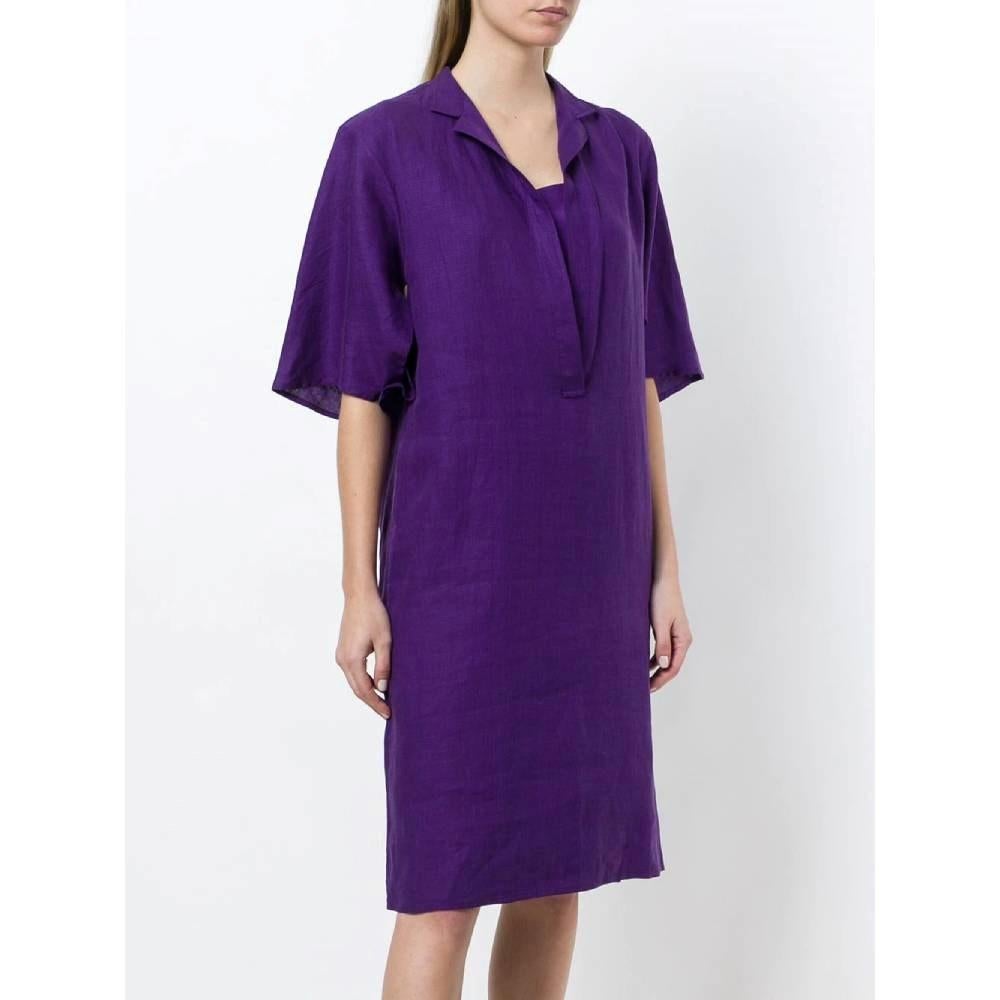 90s Gianfranco Ferré Vintage purple linen oversize dress In Excellent Condition For Sale In Lugo (RA), IT