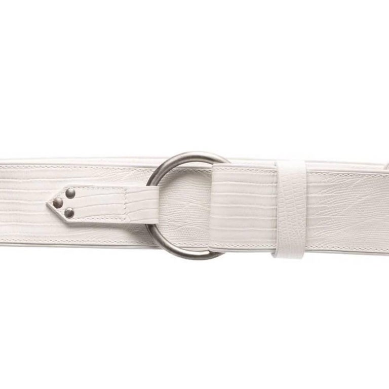 Gray 90s Gianfranco Ferré White printed leather high Belt For Sale