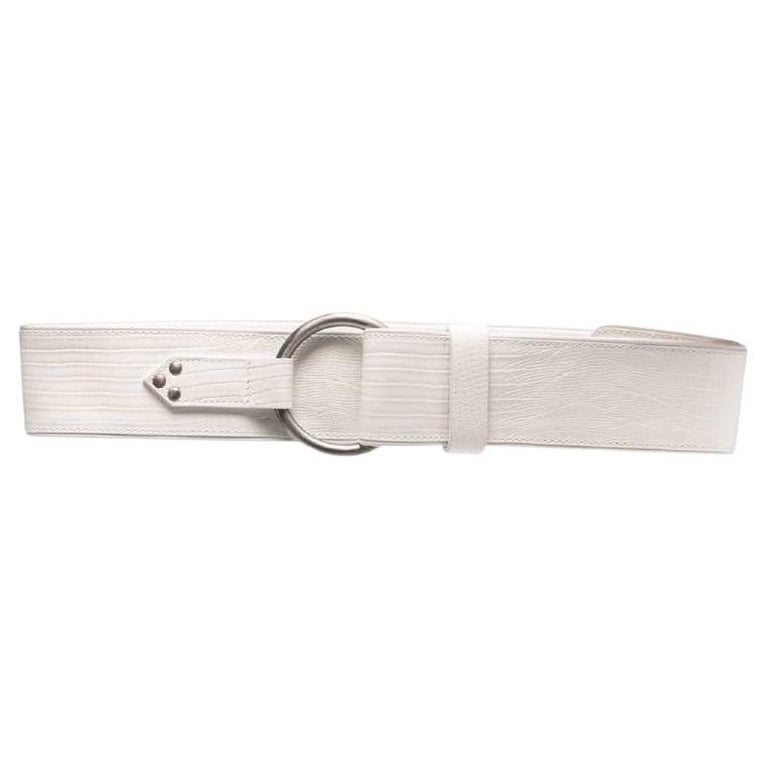 90s Gianfranco Ferré White printed leather high Belt For Sale