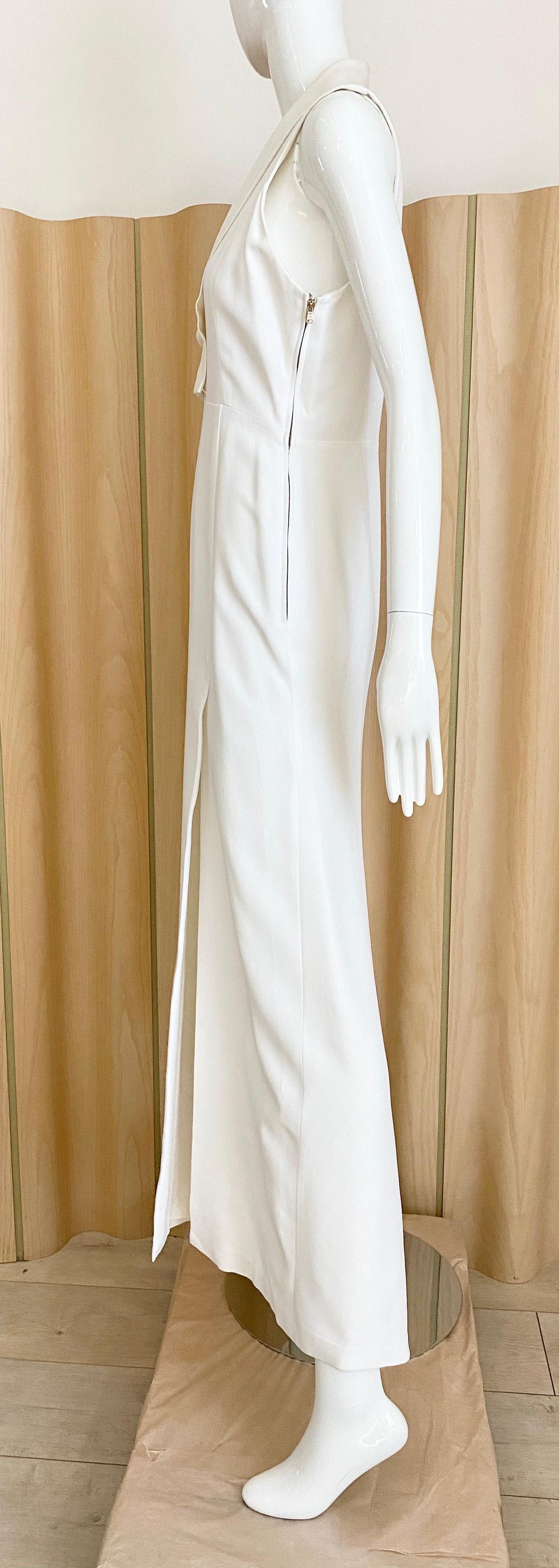 90er Gianfranco Ferre Weißes ärmelloses Kleid mit V-Ausschnitt aus Seide Damen im Angebot