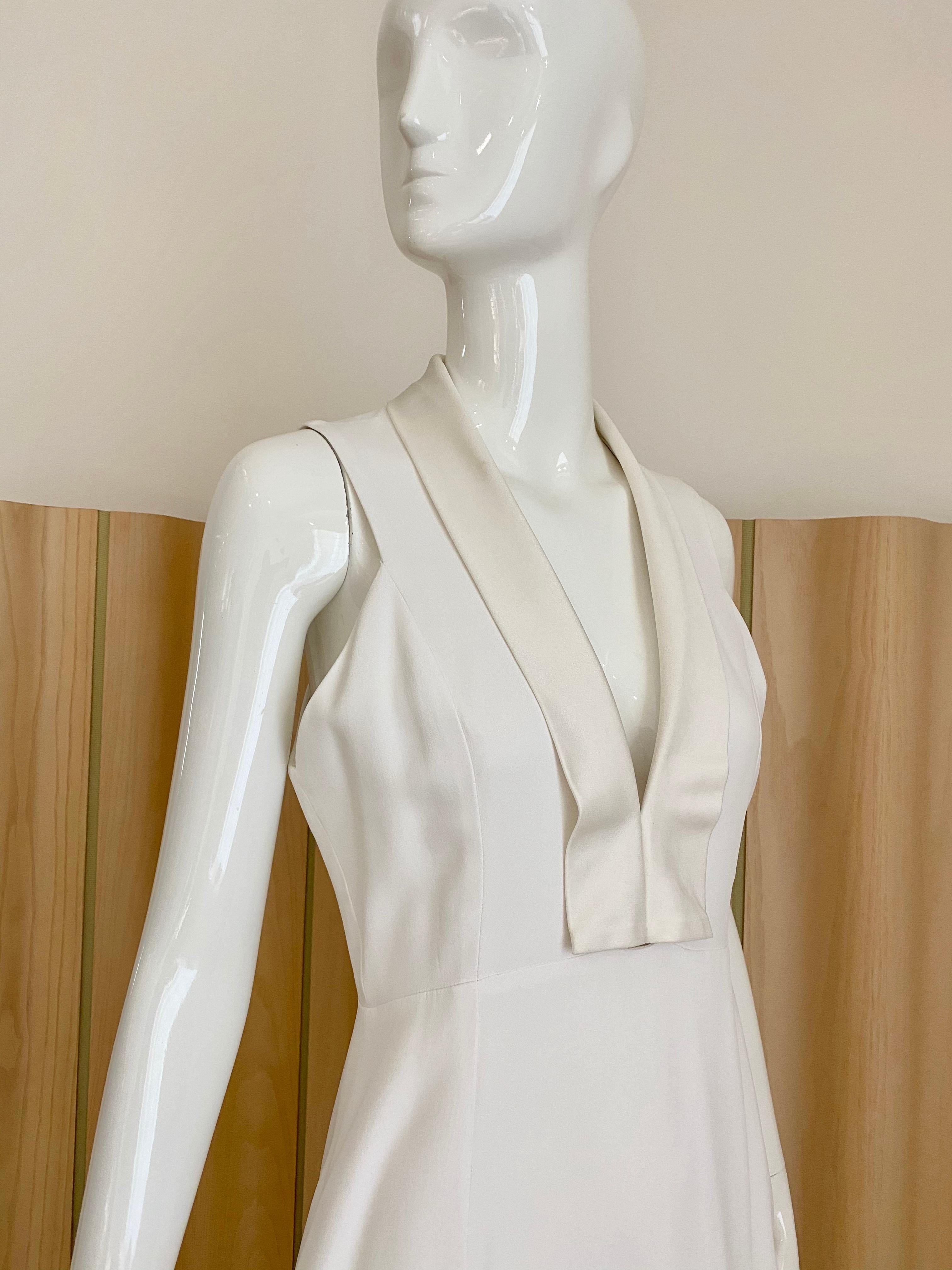 90er Gianfranco Ferre Weißes ärmelloses Kleid mit V-Ausschnitt aus Seide im Angebot 3