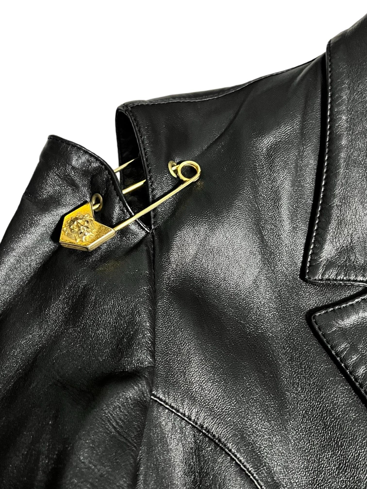 Gianni Versace Versus 90's Vintage Black Leather Safety Pin Jacket 6