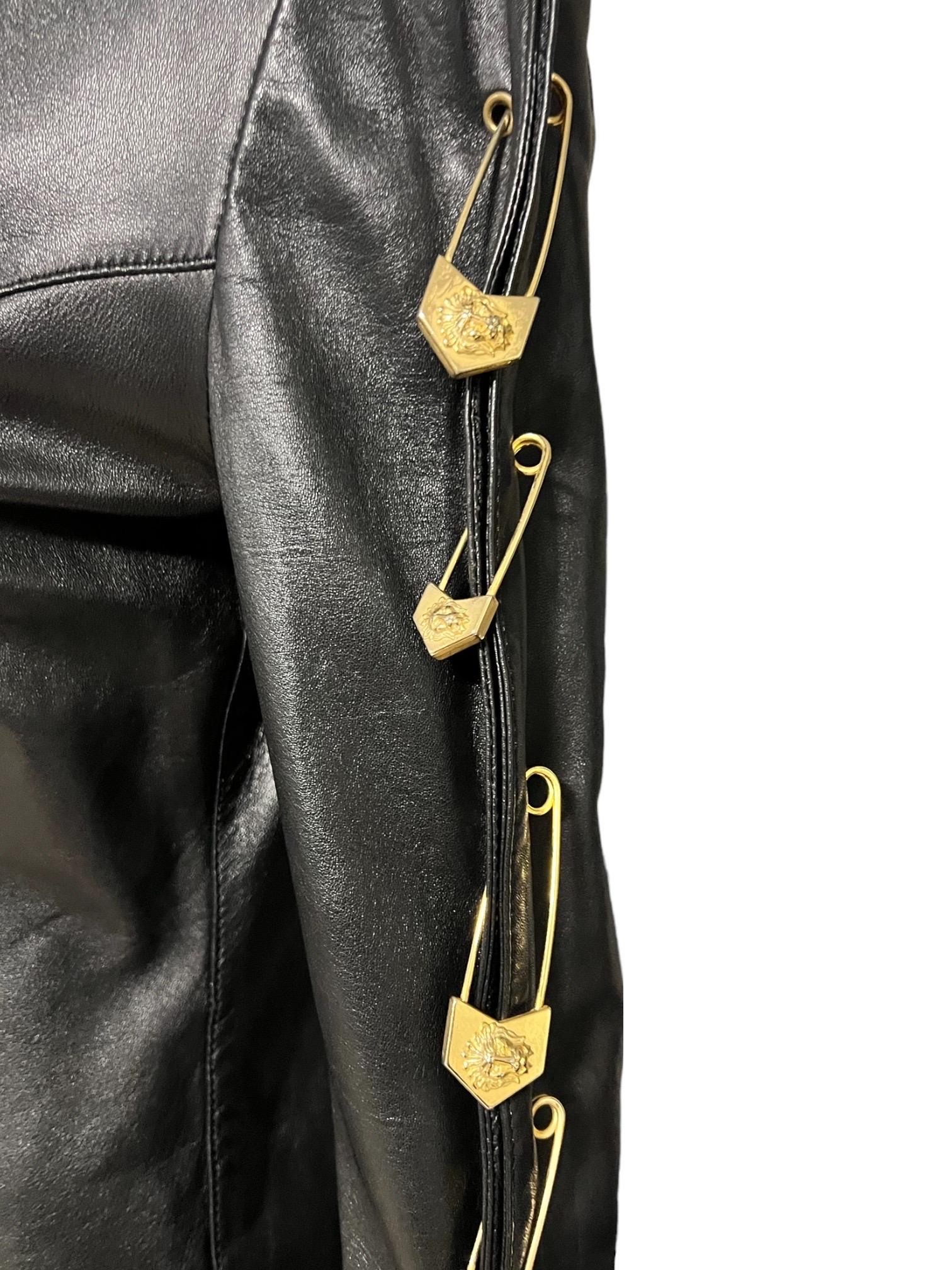 Gianni Versace Versus 90's Vintage Black Leather Safety Pin Jacket 7