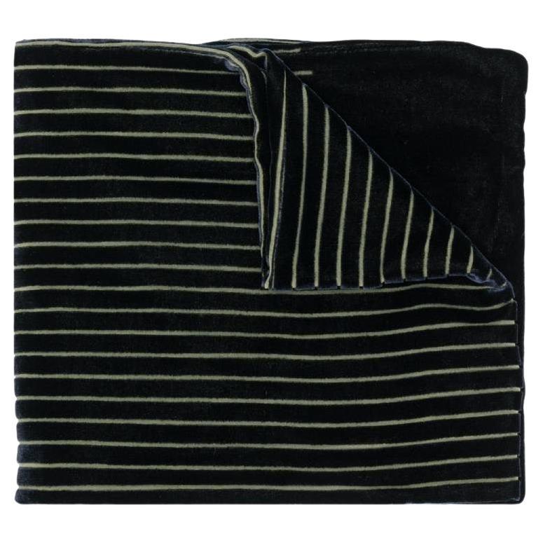 90s Giorgio Armani dark blue velvet scarf with thin green stripes