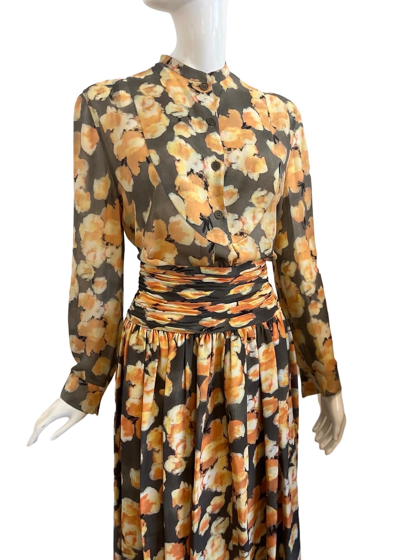 Brown 90s Giorgio Armani Floral Skirt Set For Sale