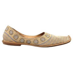 90s Giorgio Armani Vintage beige oriental slippers with geometric decorations