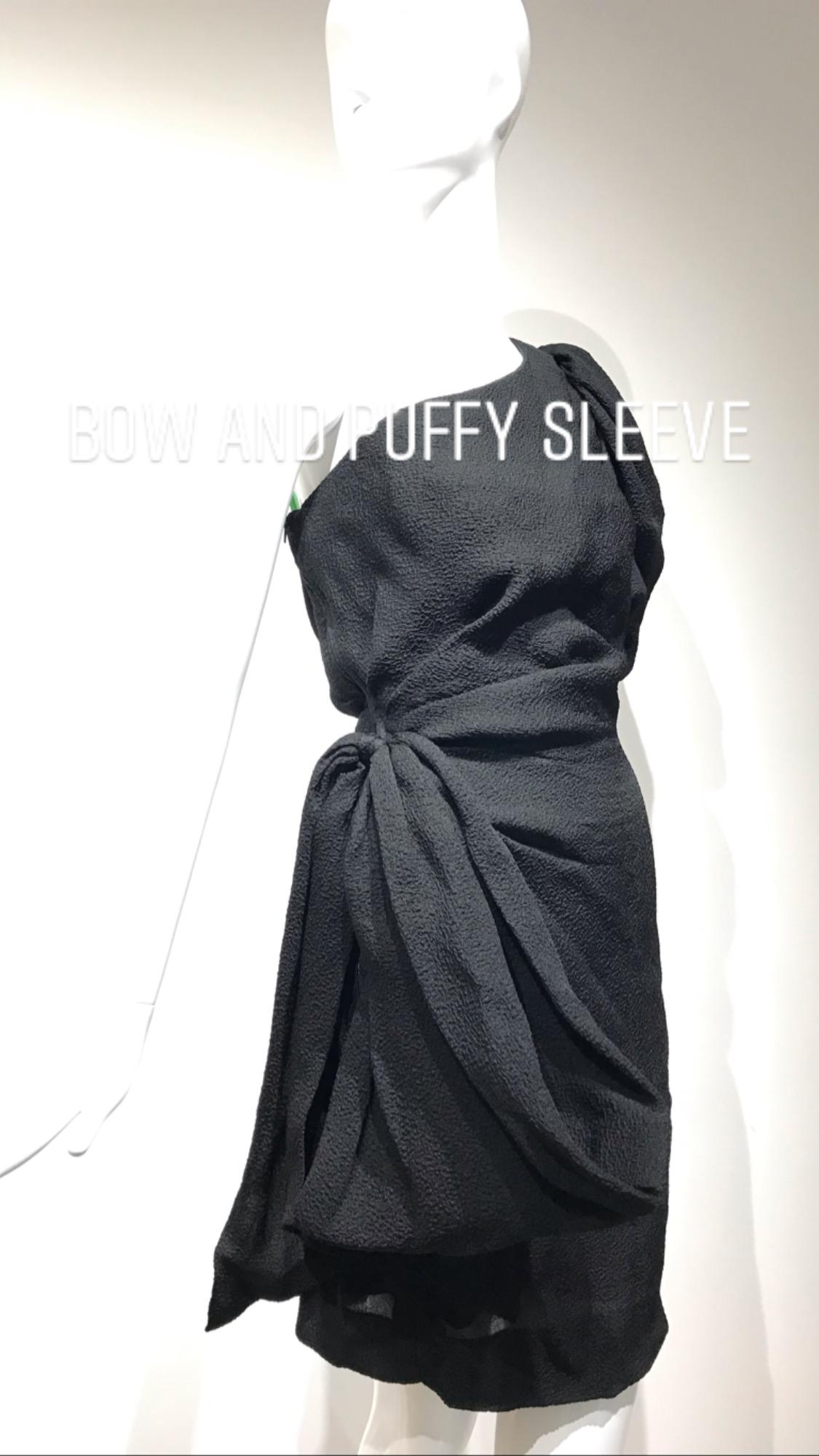 1990s Givenchy Black Silk Matelasse One shoulder Cocktail Dress  7