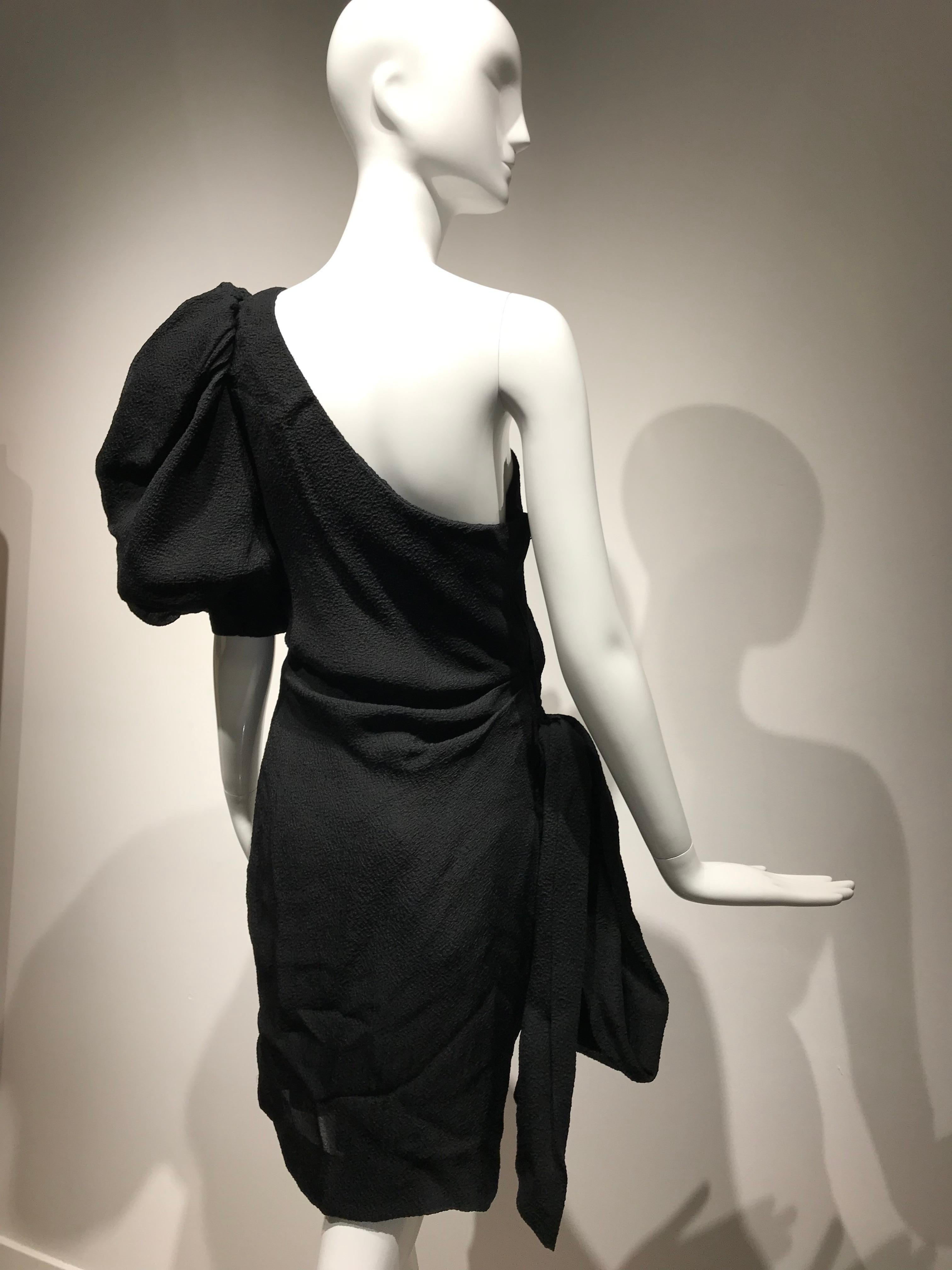 Women's 1990s Givenchy Black Silk Matelasse One shoulder Cocktail Dress 