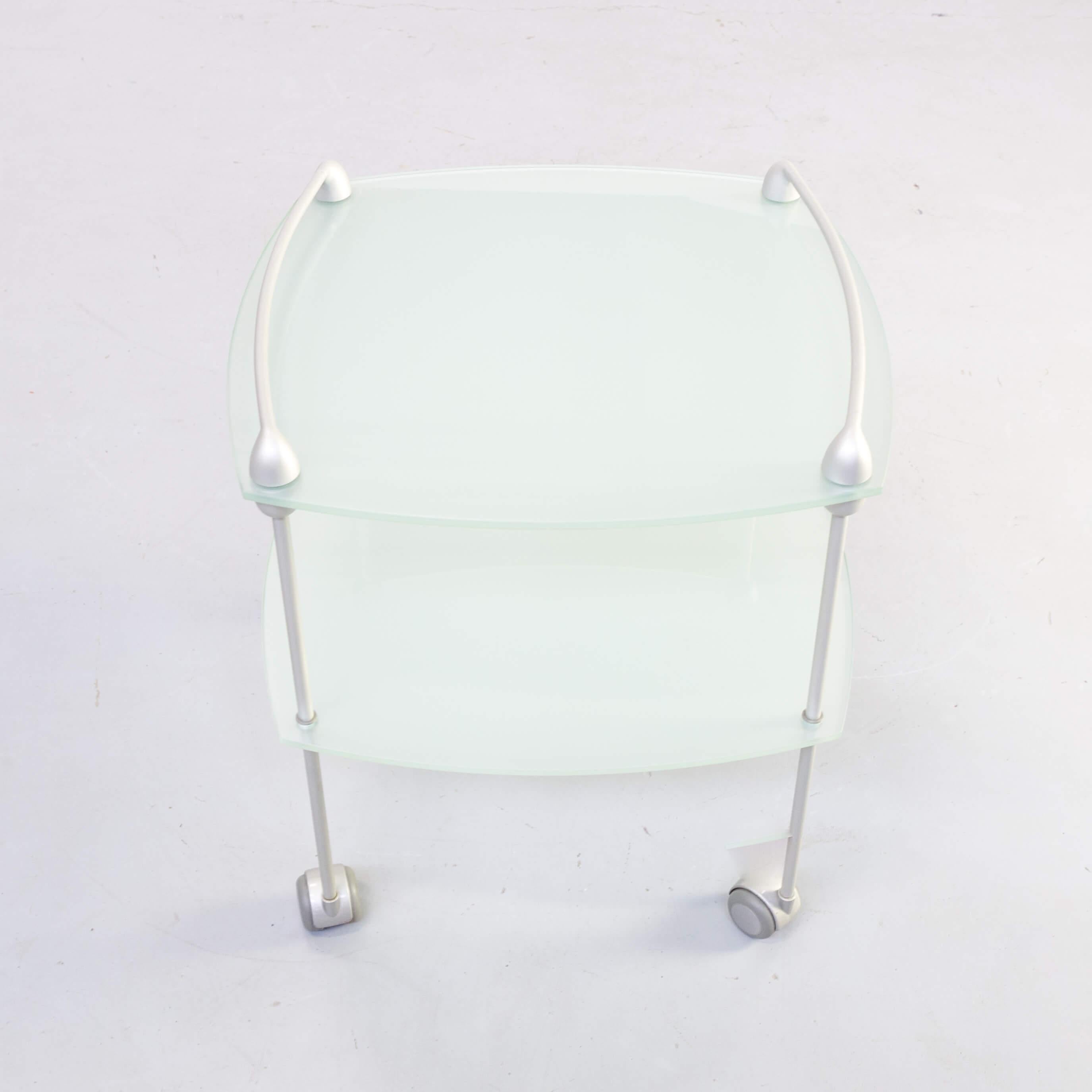 French 1990s Glass and Aluminium Trolley for Ligne Roset For Sale