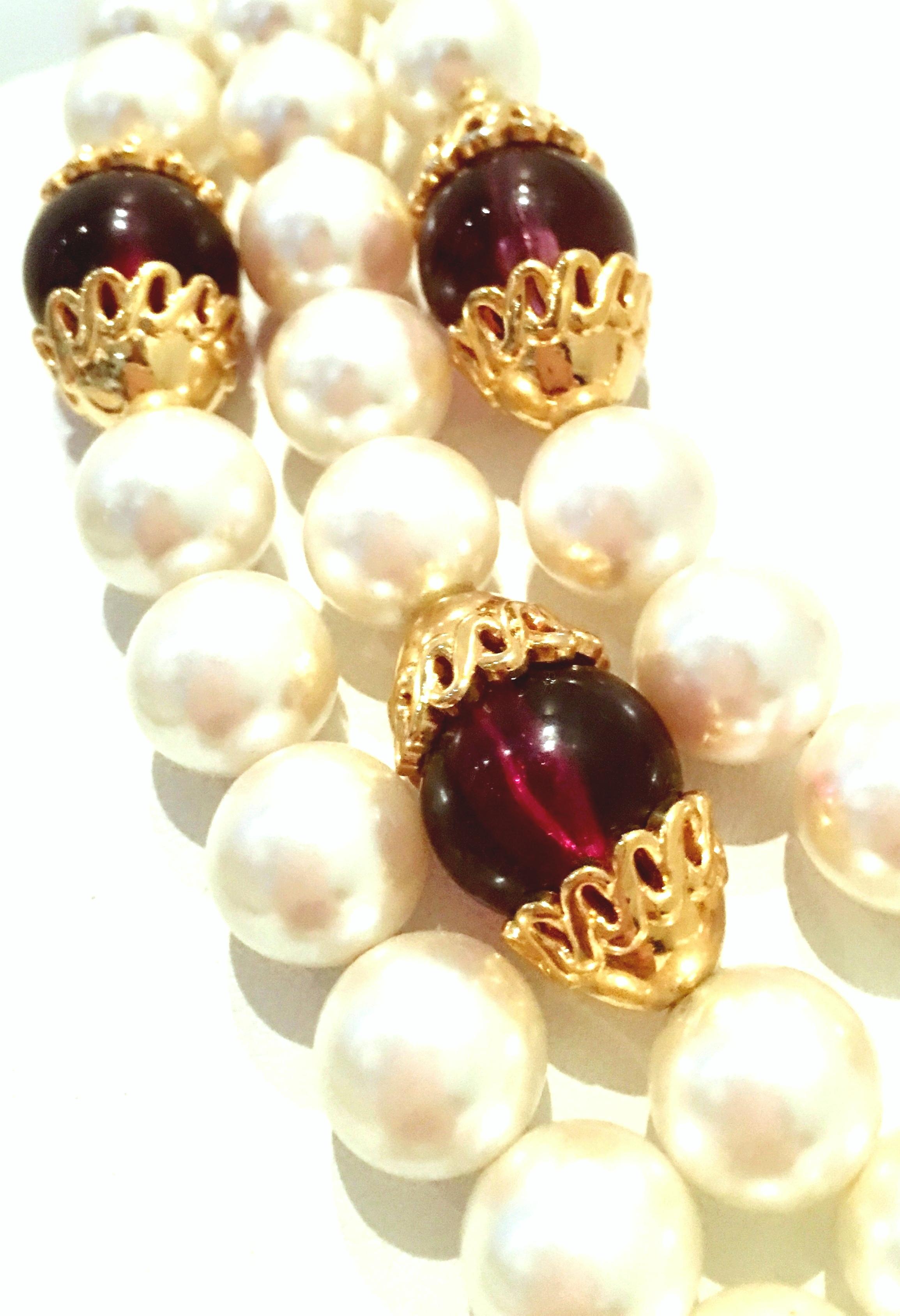 90'S Gold & Faux Pearl, Glass Bead Triple Strand Necklace By, Napier In Good Condition For Sale In West Palm Beach, FL