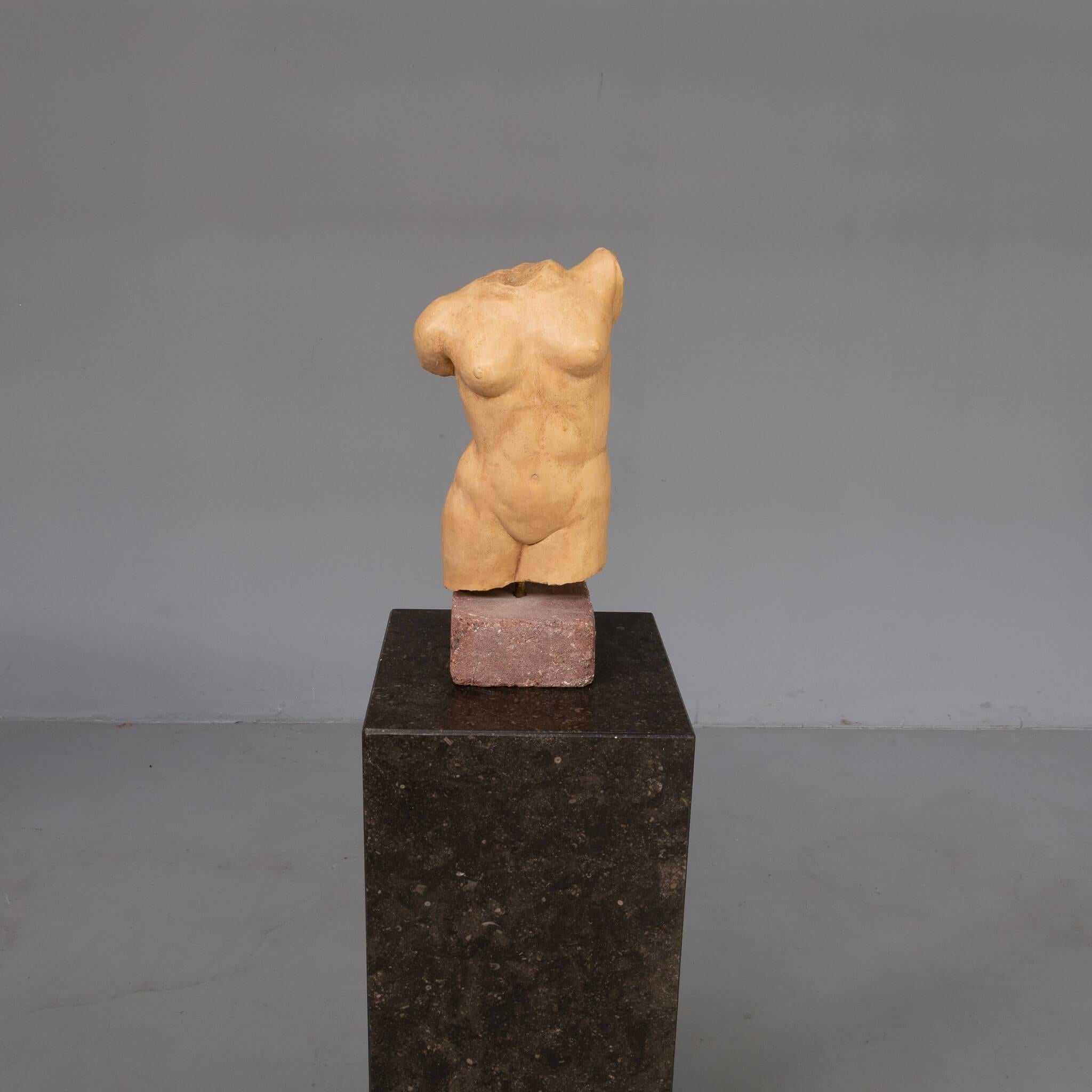 Stone 90s handmade stone human torso sculpture For Sale