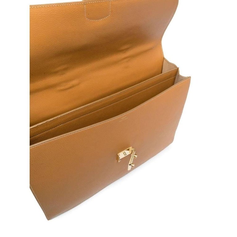 90s Hermès Vintage dark sand leather rectangular briefcase For Sale at