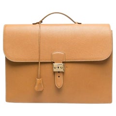 90s Hermès Vintage dark sand leather rectangular briefcase