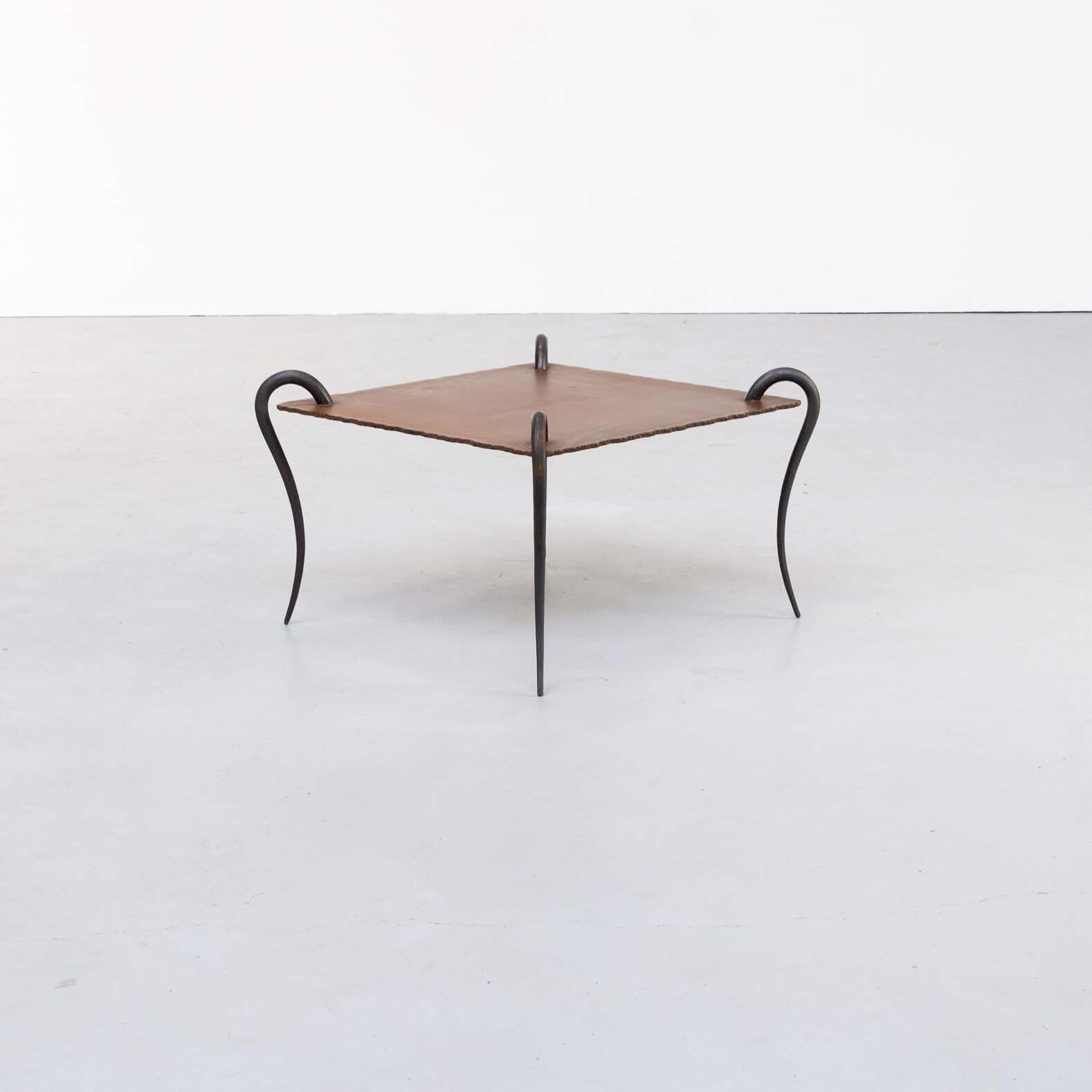 90s Brutalist side or small coffee table by Idir Mecibah (1958-2013), produced by Smederij Moerman 1998. This solid steel table is from the scrab series. Mecibah designed the scrab series in the late 1980s and the table has been produced till the