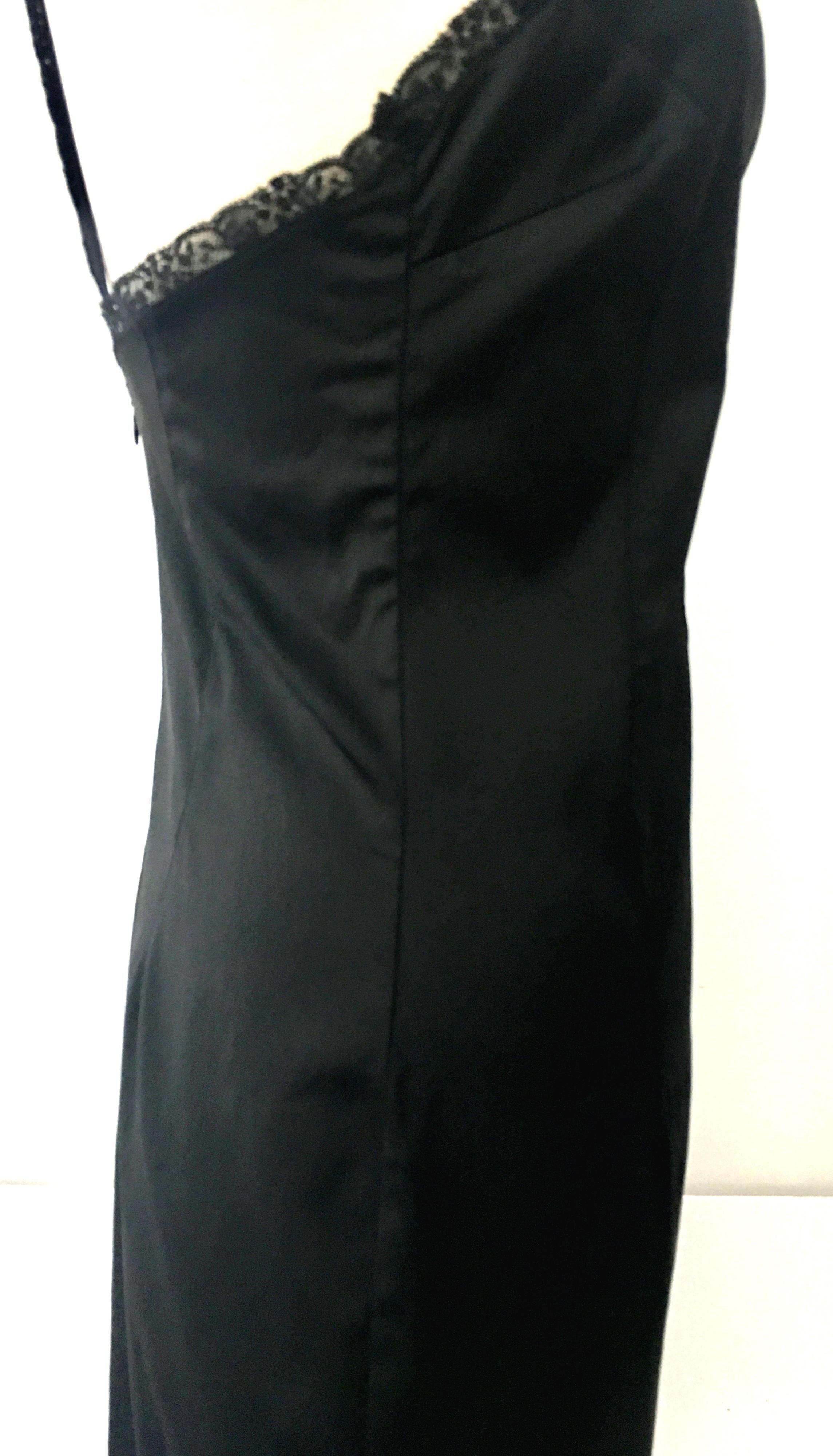 90'S Italian  Dolce & Gabbana Black Fitted Slip Style Dress Sz-46 2