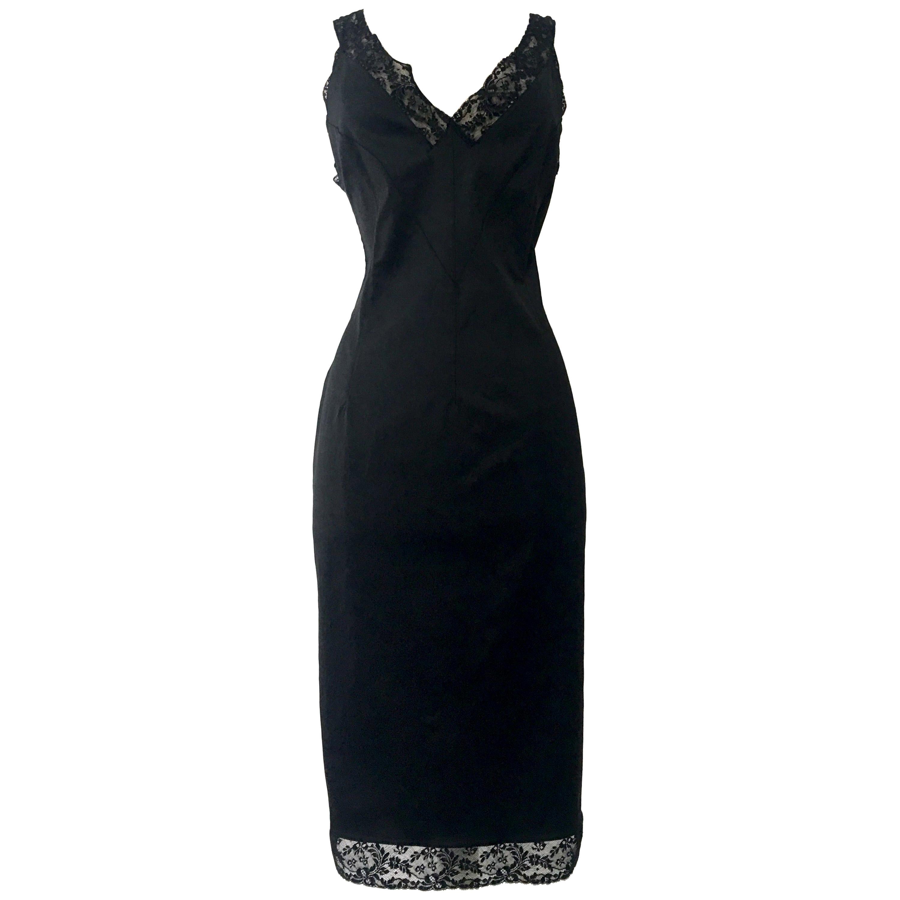 90'S Italian  Dolce & Gabbana Black Fitted Slip Style Dress Sz-46