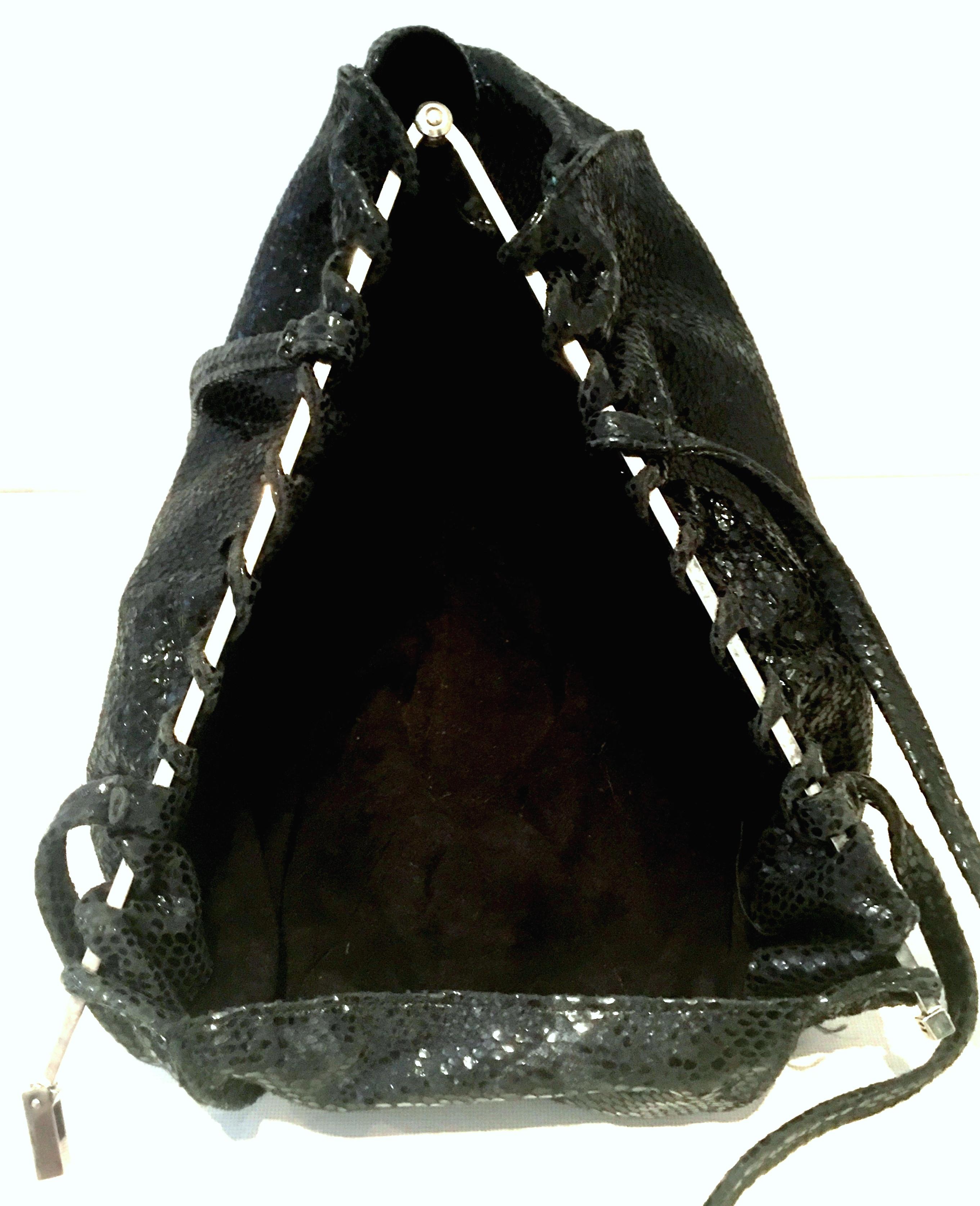 90'S Italian Jet Black & Chrome Hand Bag By, Carla Mancini For Sale 5