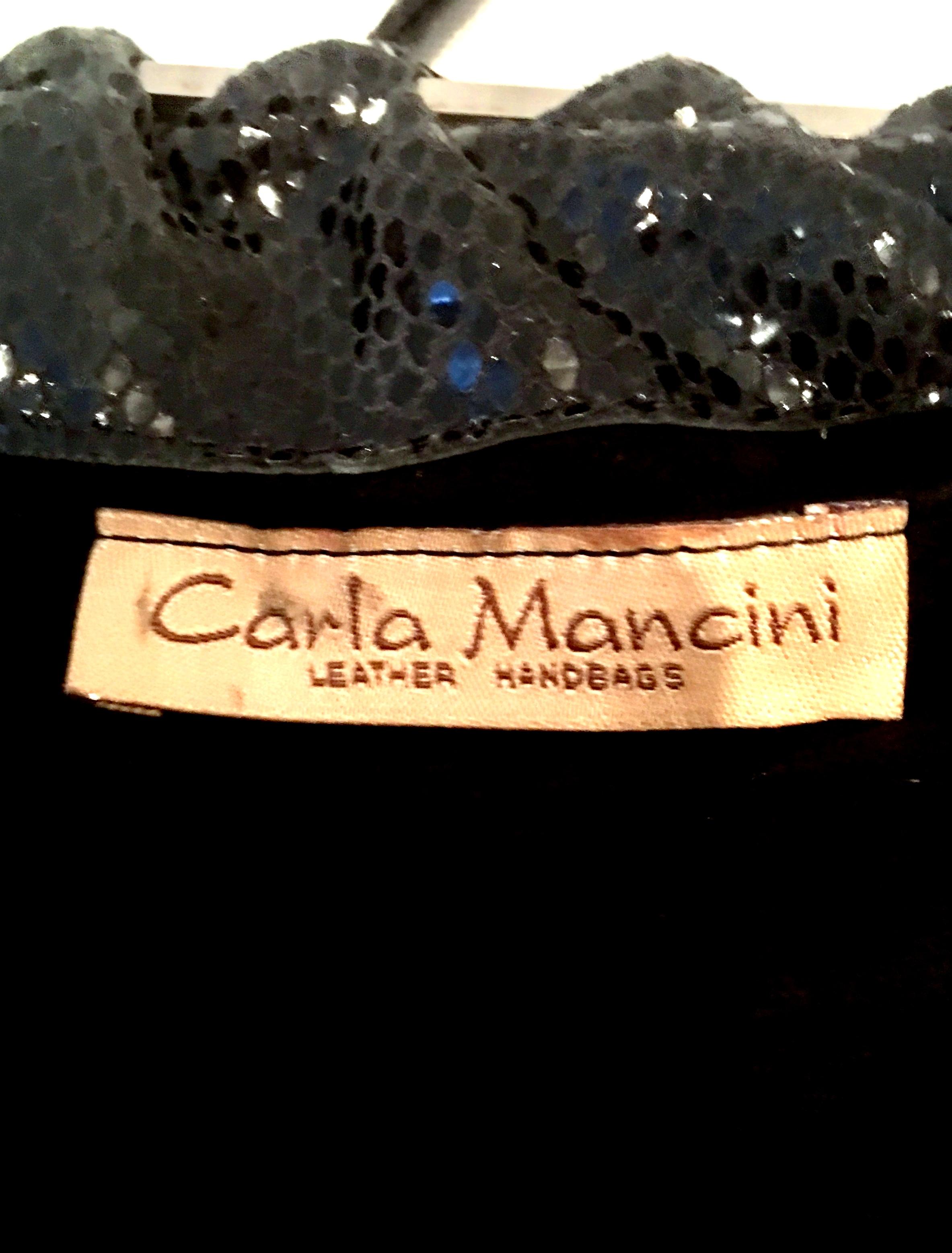 90'S Italian Jet Black & Chrome Hand Bag By, Carla Mancini For Sale 6