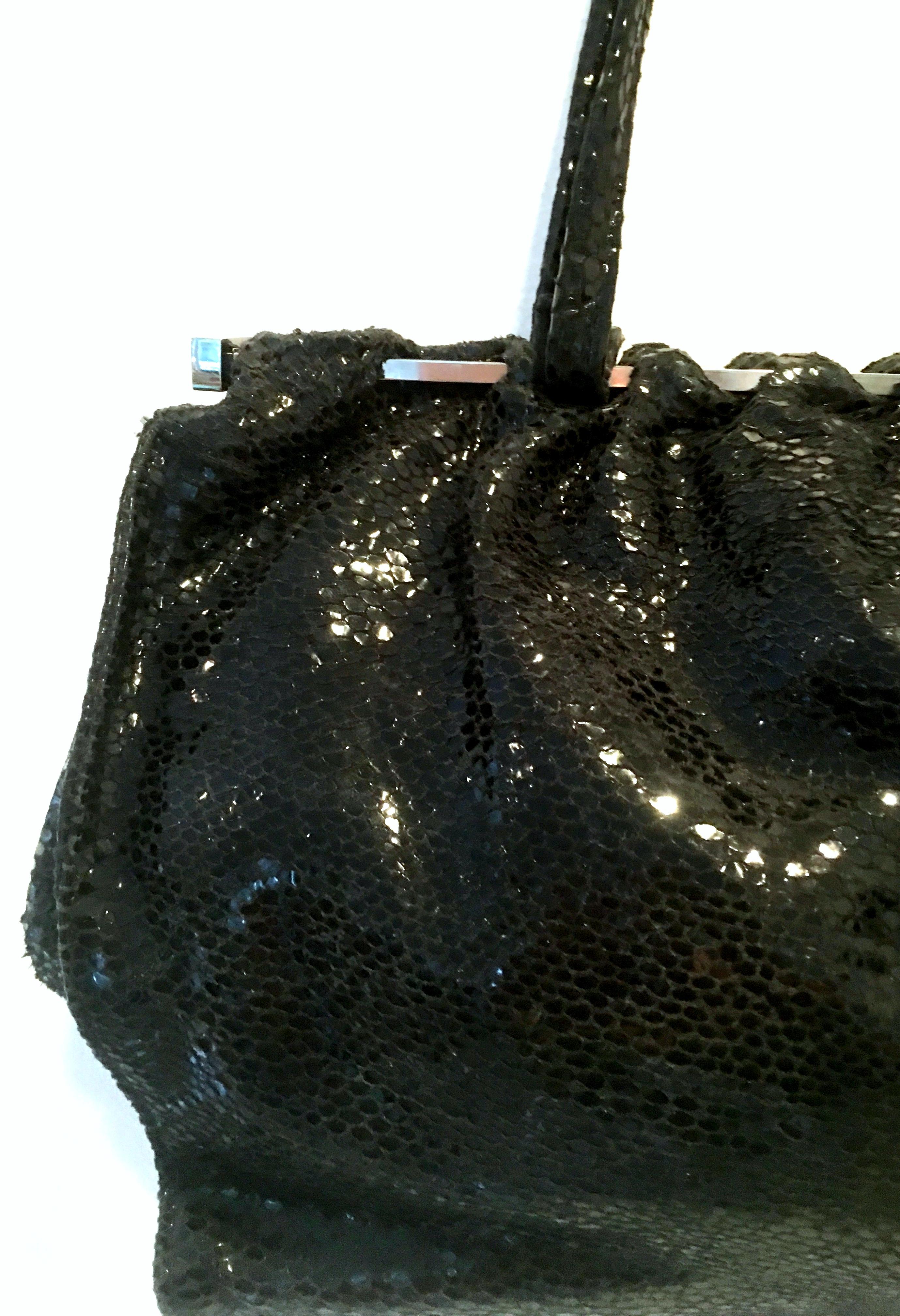 90'S Italian Jet Black & Chrome Hand Bag By, Carla Mancini For Sale 1
