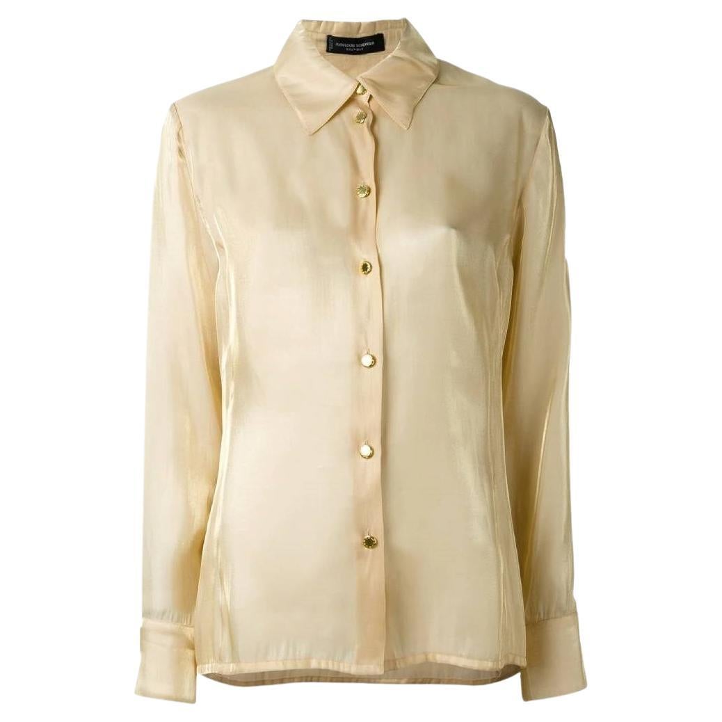 90s Jean-Louis Scherrer beige shirt with classic collar and long sleeves For Sale