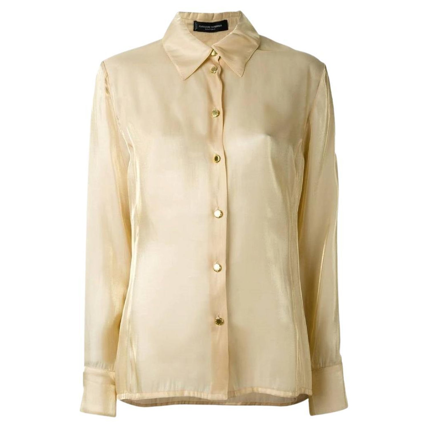 90s Jean-Louis Scherrer beige shirt with classic collar and long sleeves  For Sale at 1stDibs