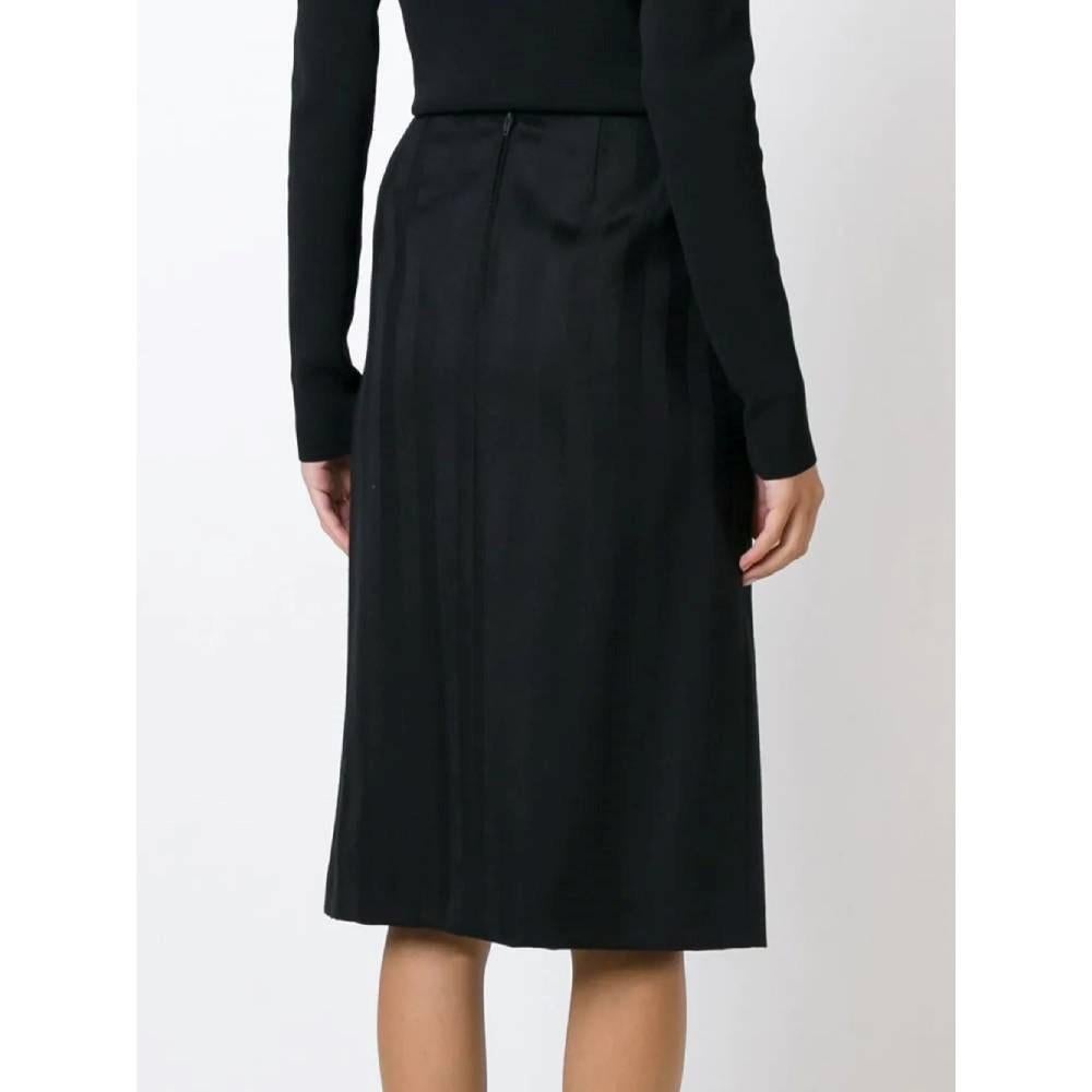 Black 90s Jean-Louis Scherrer black wool straight midi striped skirt For Sale