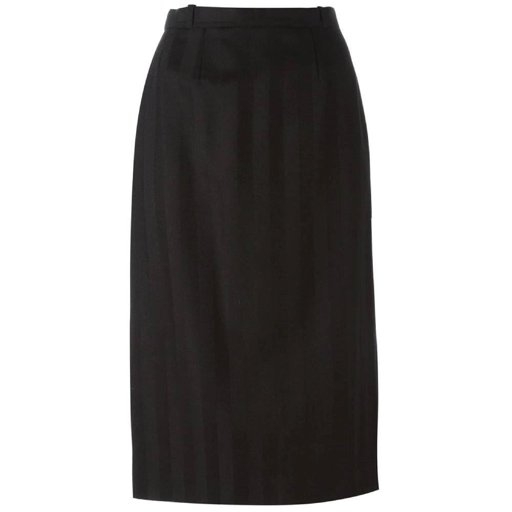 90s Jean-Louis Scherrer black wool straight midi striped skirt For Sale