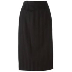 90s Jean-Louis Scherrer black wool straight midi striped skirt