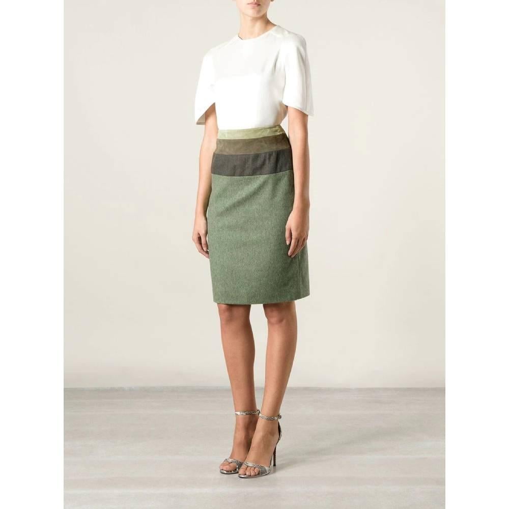 Gray 90s Jean-Louis Scherrer Vintage green wool high-wasted skirt For Sale