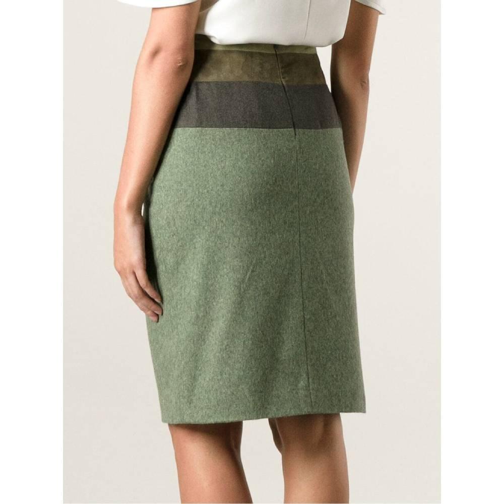 90s Jean-Louis Scherrer Vintage green wool high-wasted skirt In Good Condition For Sale In Lugo (RA), IT