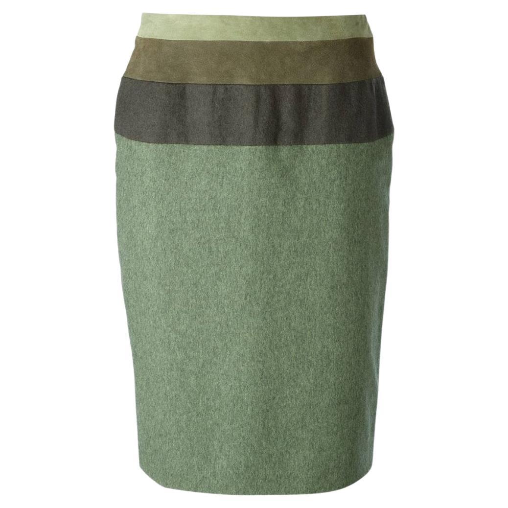 90s Jean-Louis Scherrer Vintage green wool high-wasted skirt For Sale