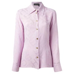90s Jean Louis Scherrer Vintage jacquard lilac silk fitted logoed shirt