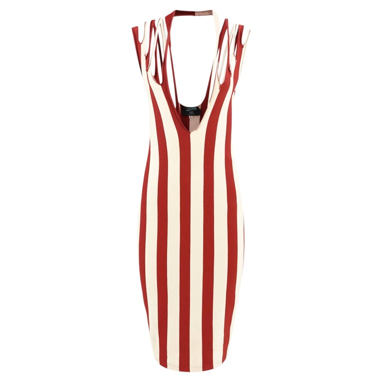90s Jean Paul Gaultier Maille Red and Cream Stripe Multi-Strap Knit Midi Dress For Sale at 1stDibs 90s Jean Paul Gaultier Maille Red and Cream Stripe Multi-Strap Knit Midi Dress For Sale at 1stDibs