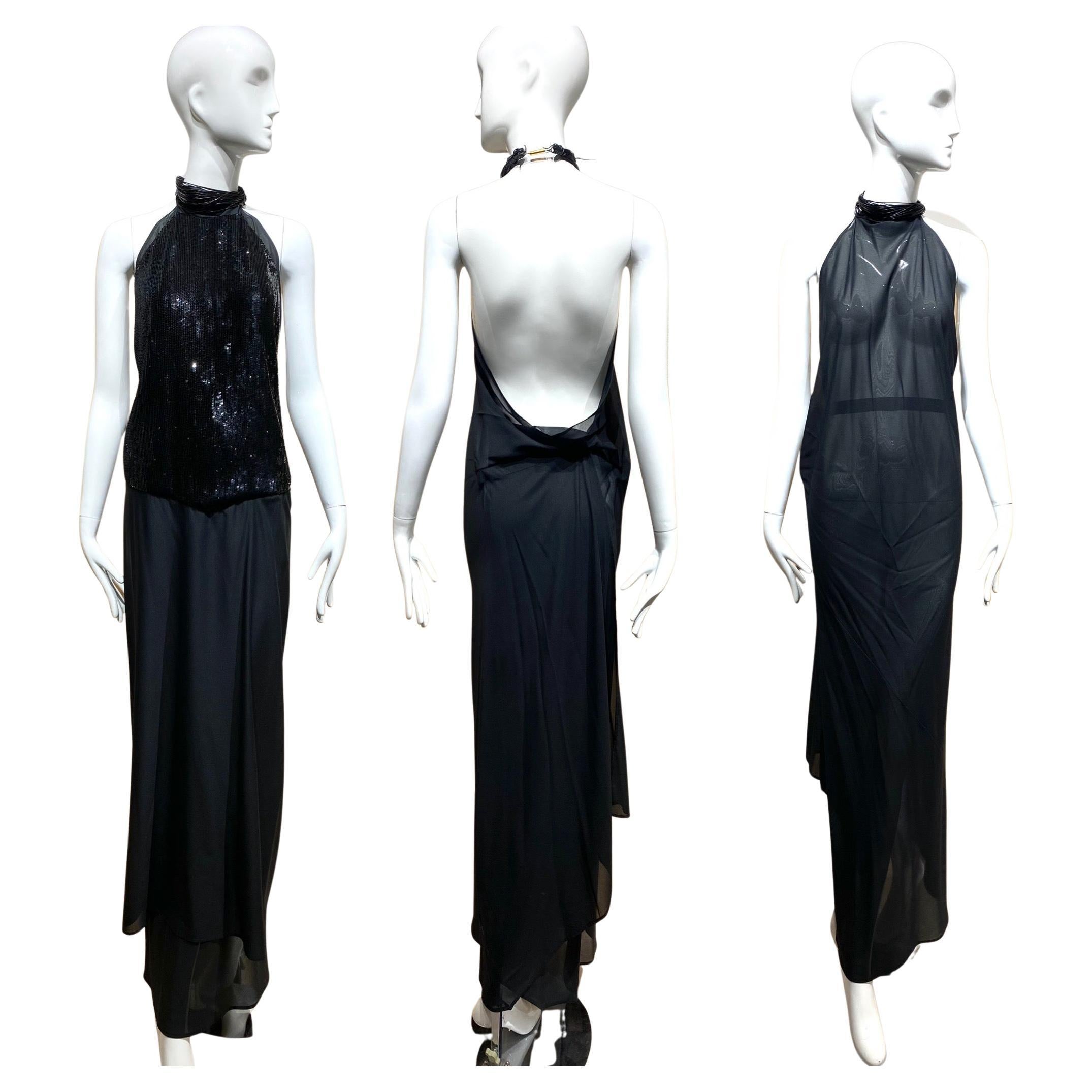 90s Jil Sander Black sequin Halter Dress