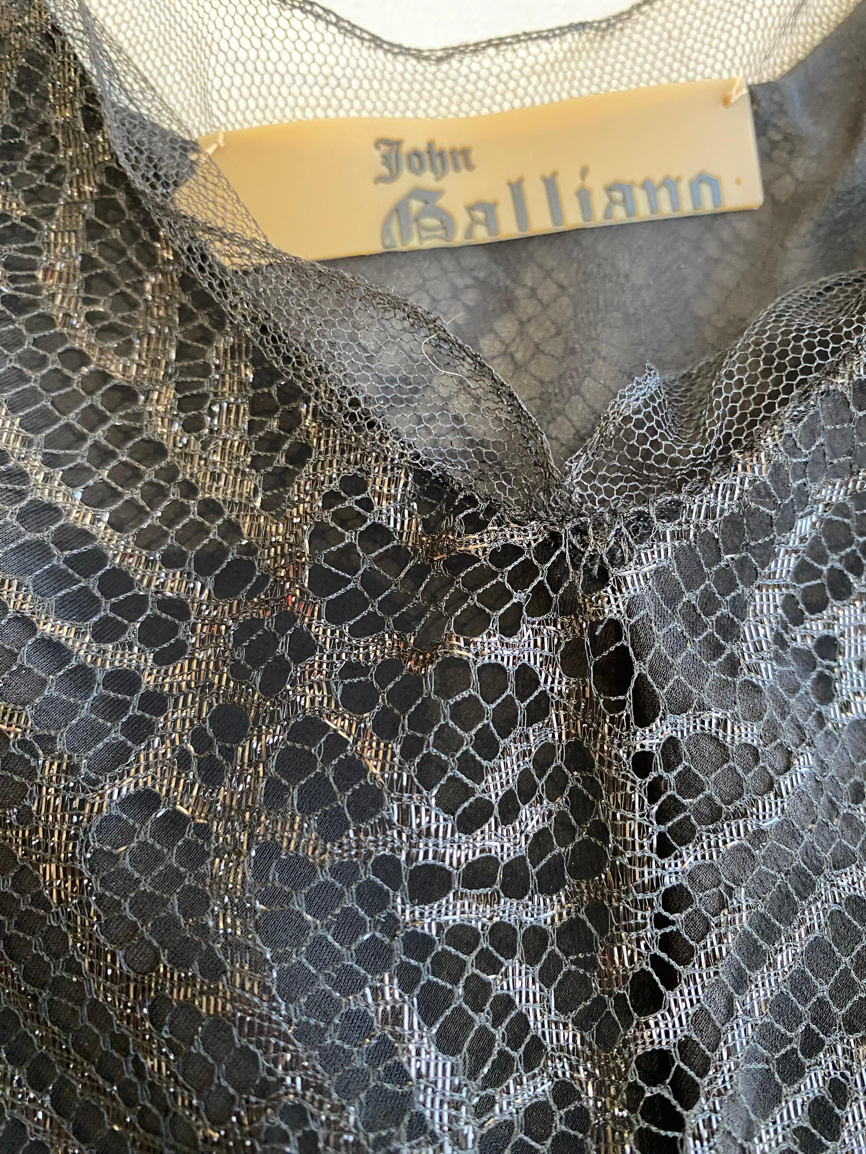 90s John Galliano Black Lace Flapper Style en venta 8