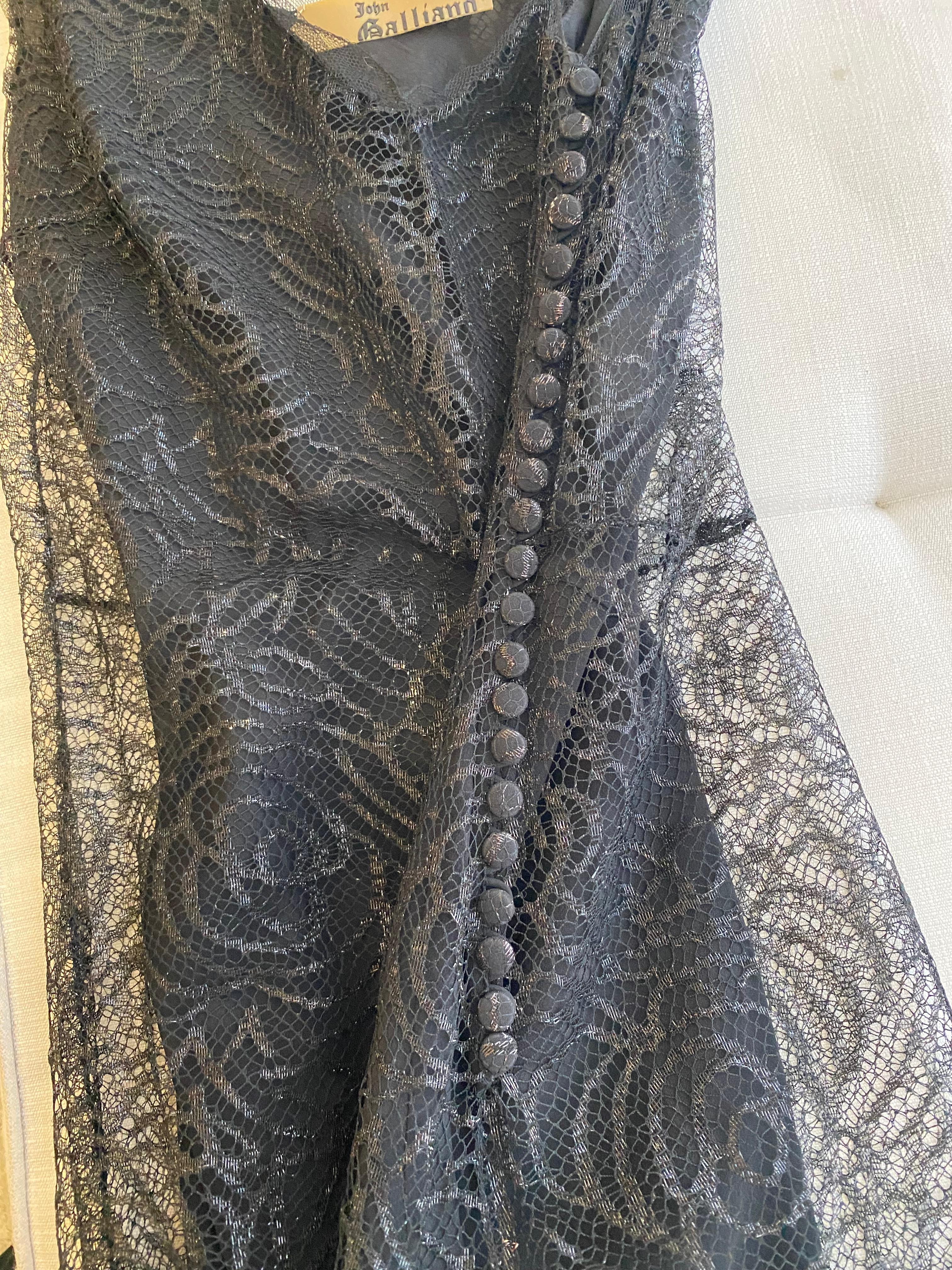 90s John Galliano Black Lace Flapper Style en venta 1