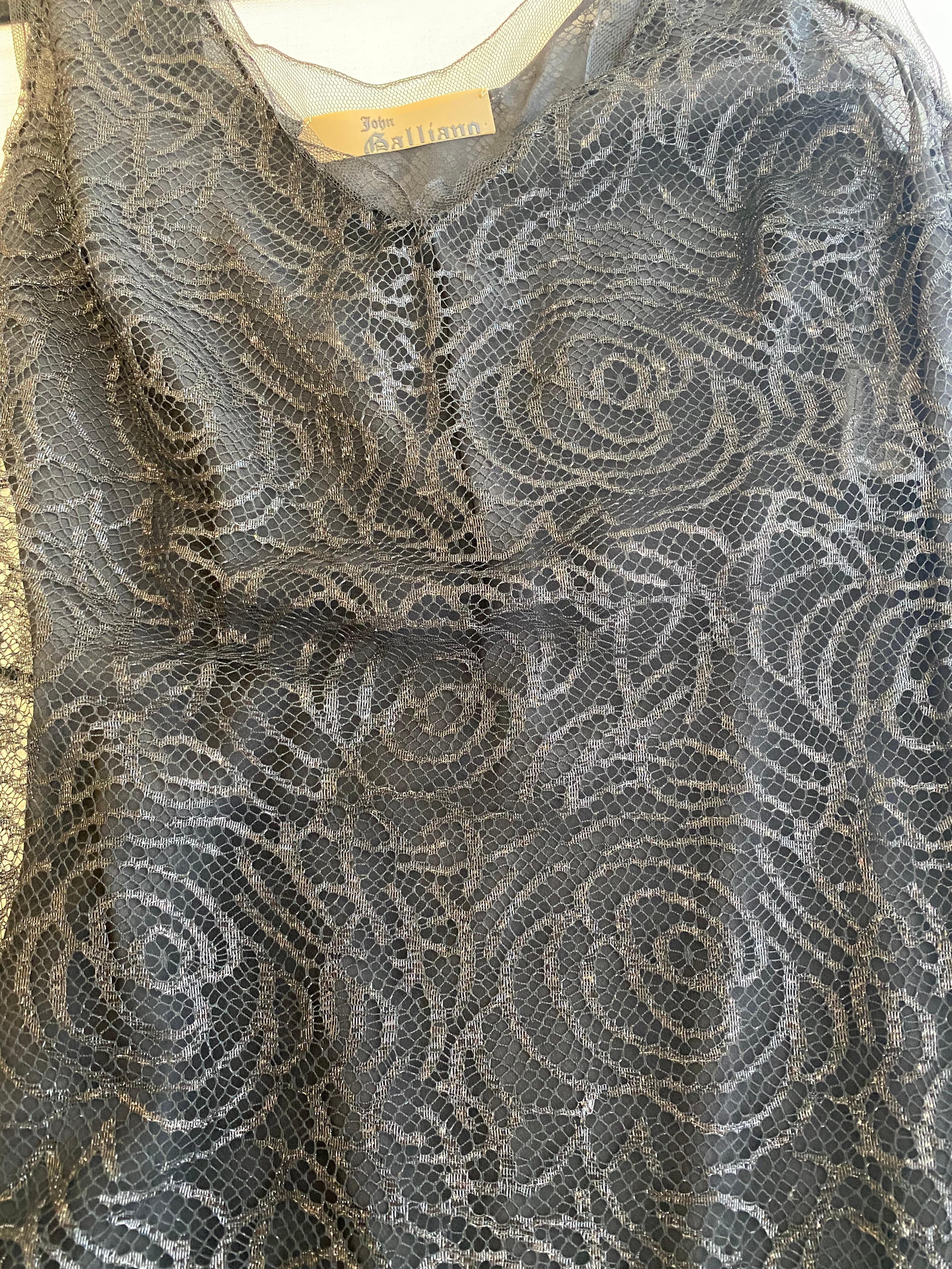 90s John Galliano Black Lace Flapper Style en venta 2