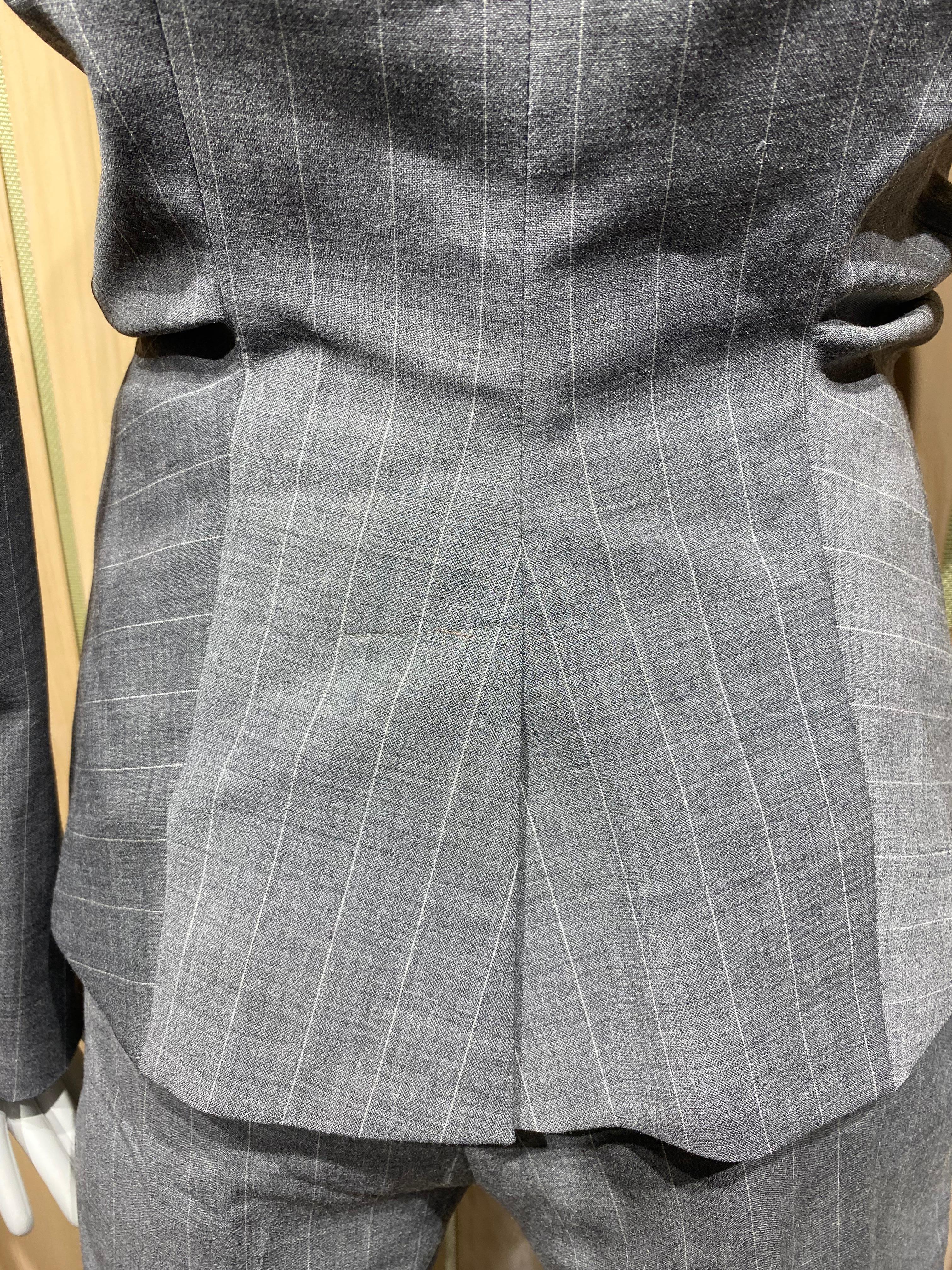 90s John Galliano Grey Pinstripes Pant Suit For Sale 6