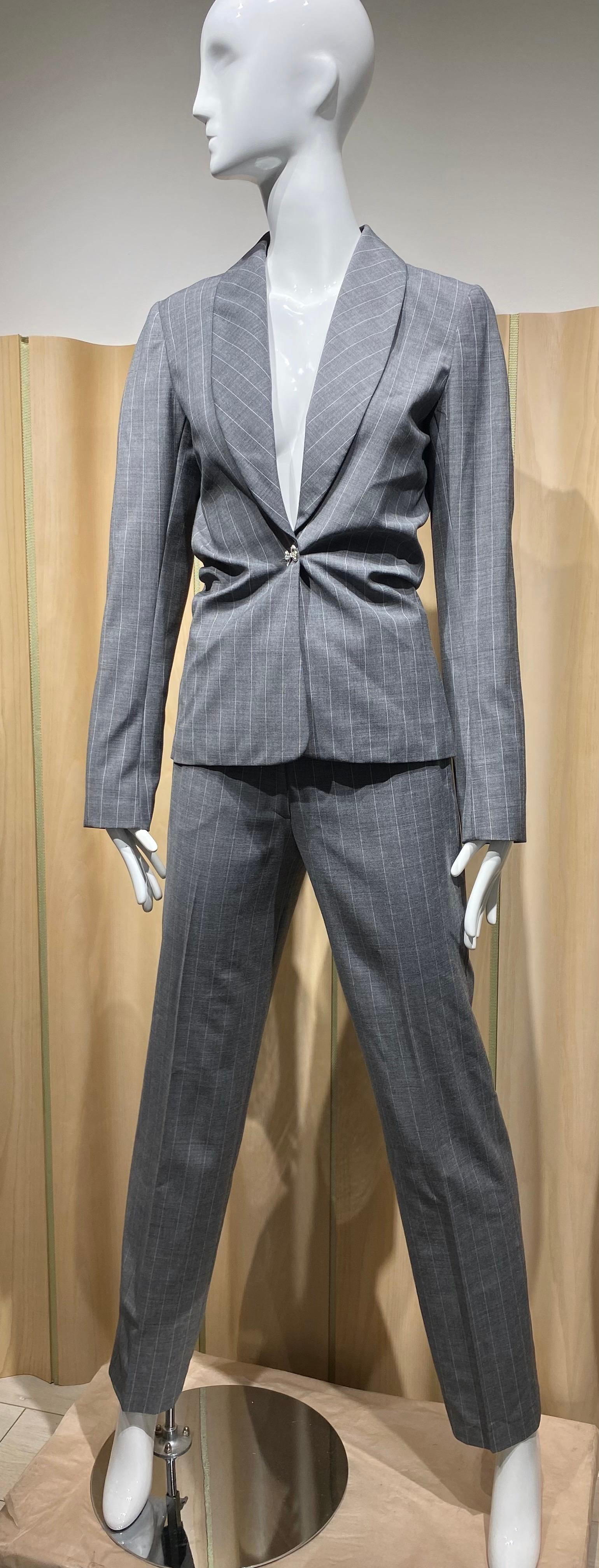 90s John Galliano Grey Pinstripes Pant Suit In Good Condition For Sale In Beverly Hills, CA