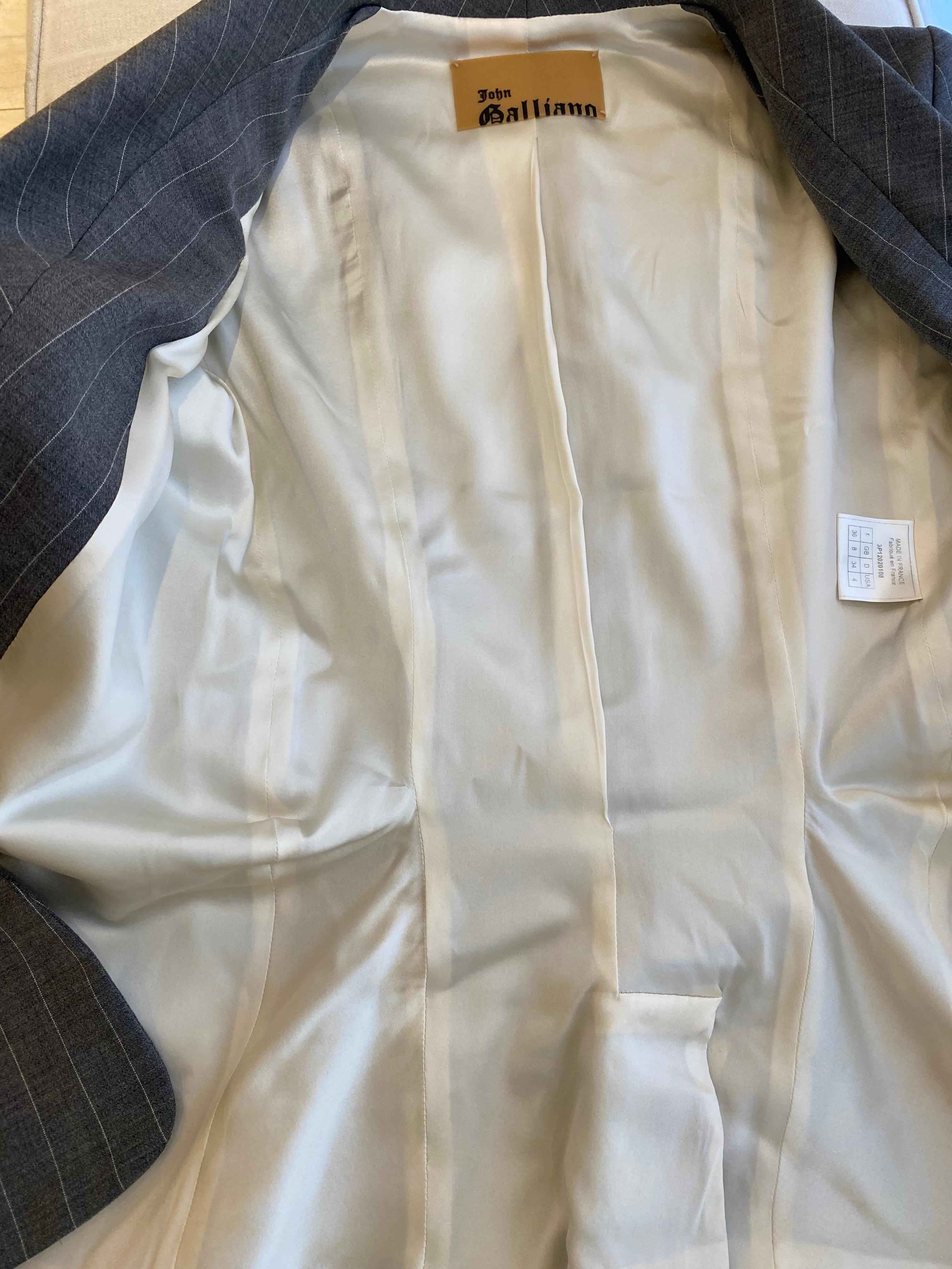 90s John Galliano Grey Pinstripes Pant Suit For Sale 2