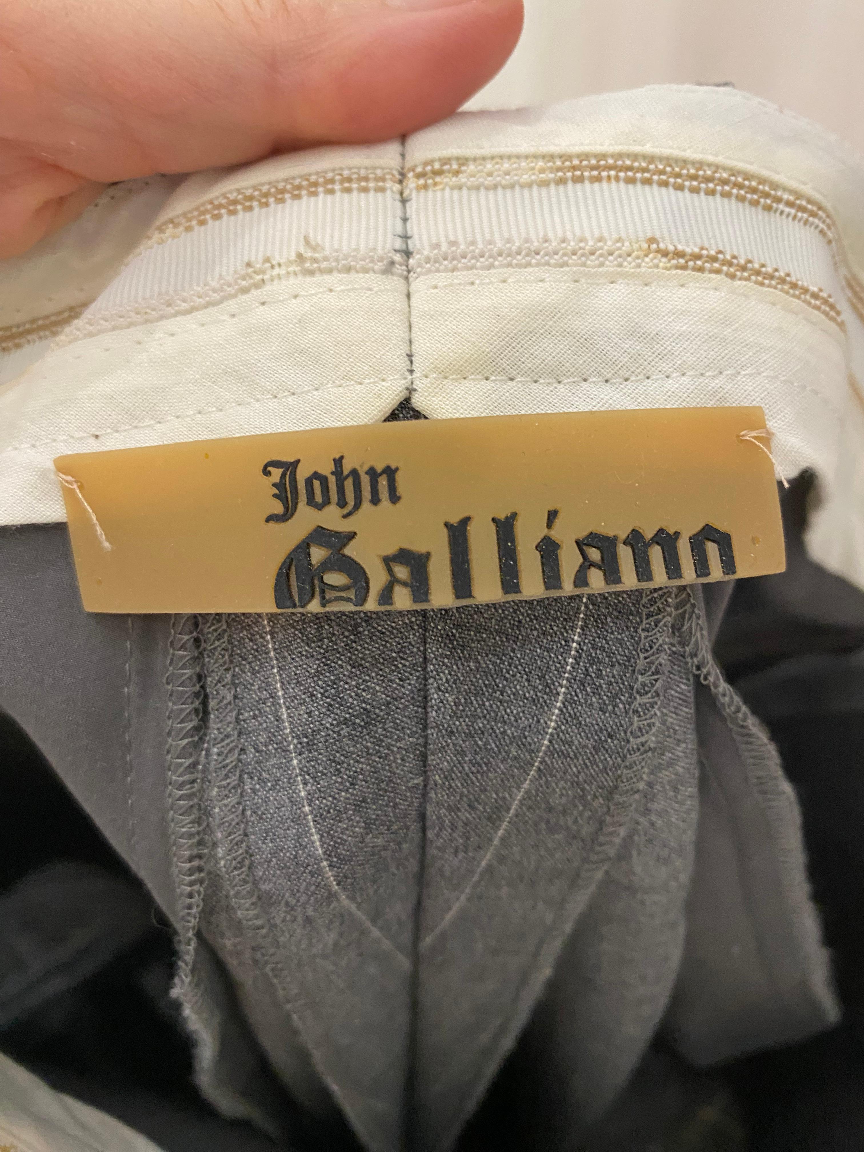 90s John Galliano Grey Pinstripes Pant Suit For Sale 3
