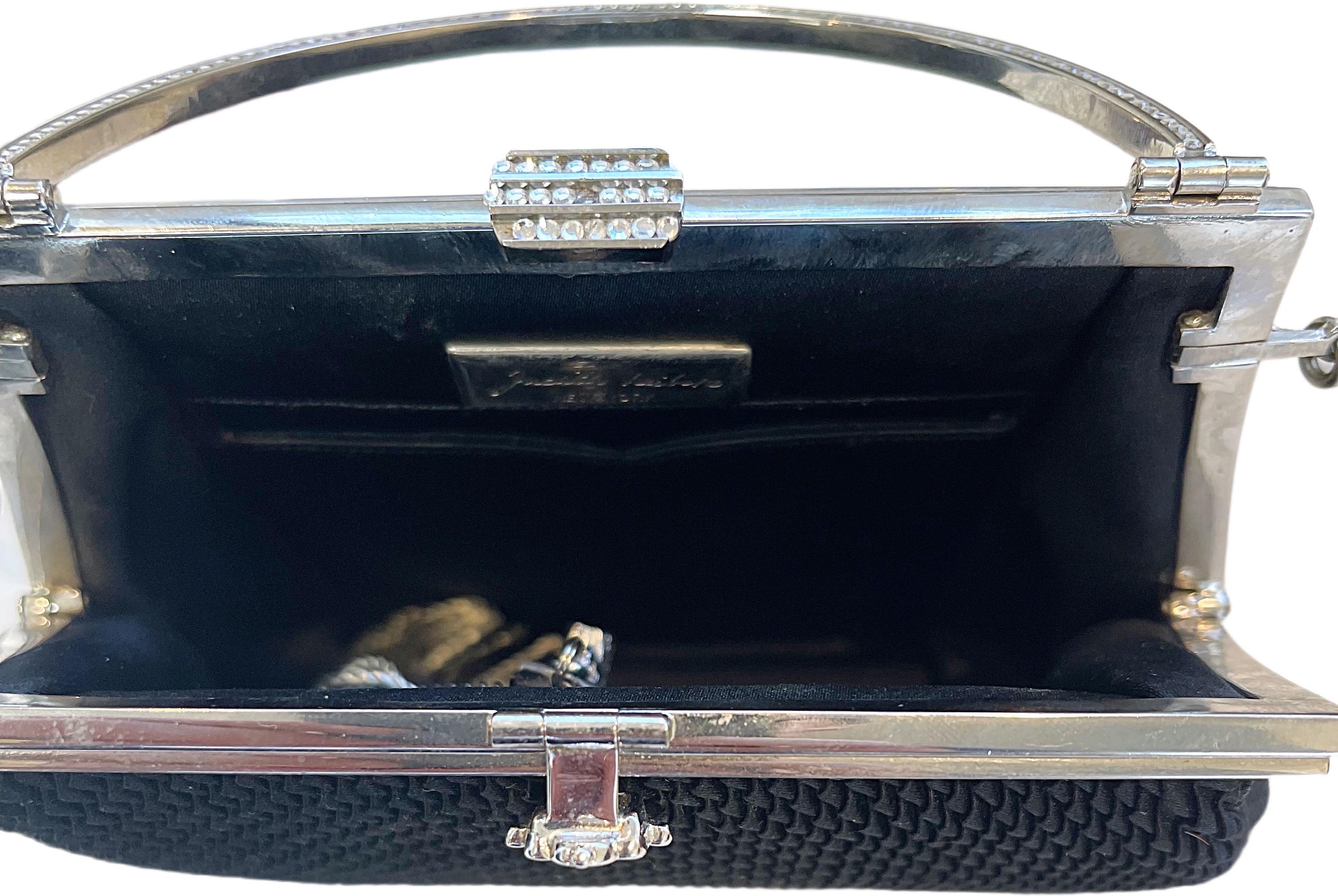 Années 90 Judith Lieber Mini sac en soie noir avec pierres de taille Mini sac Crossbody Clutch Mirror Comb en vente 9