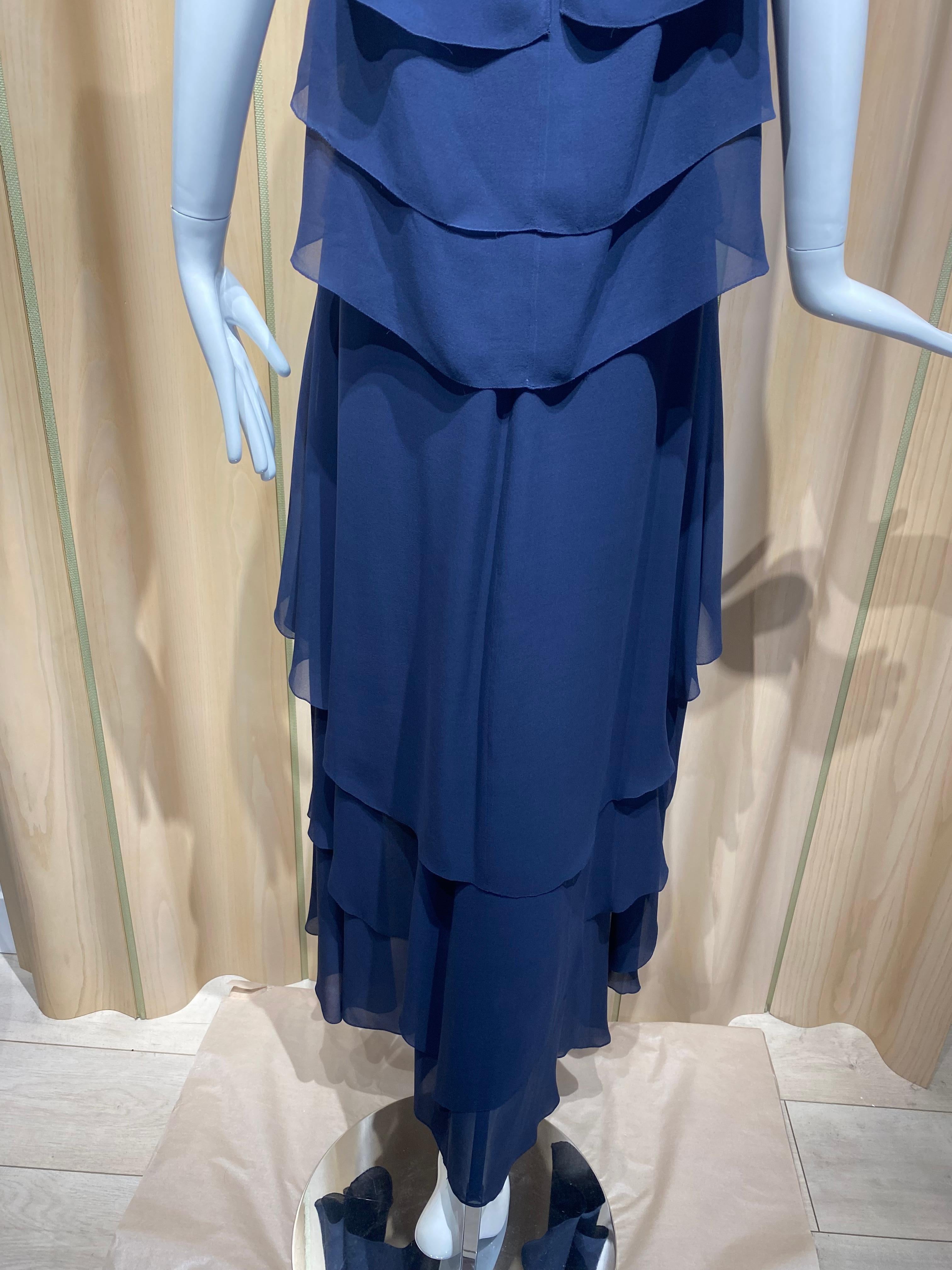90s Karl Lagerfeld Blue Sleeveless Blouse and Skirt Set In Excellent Condition For Sale In Beverly Hills, CA