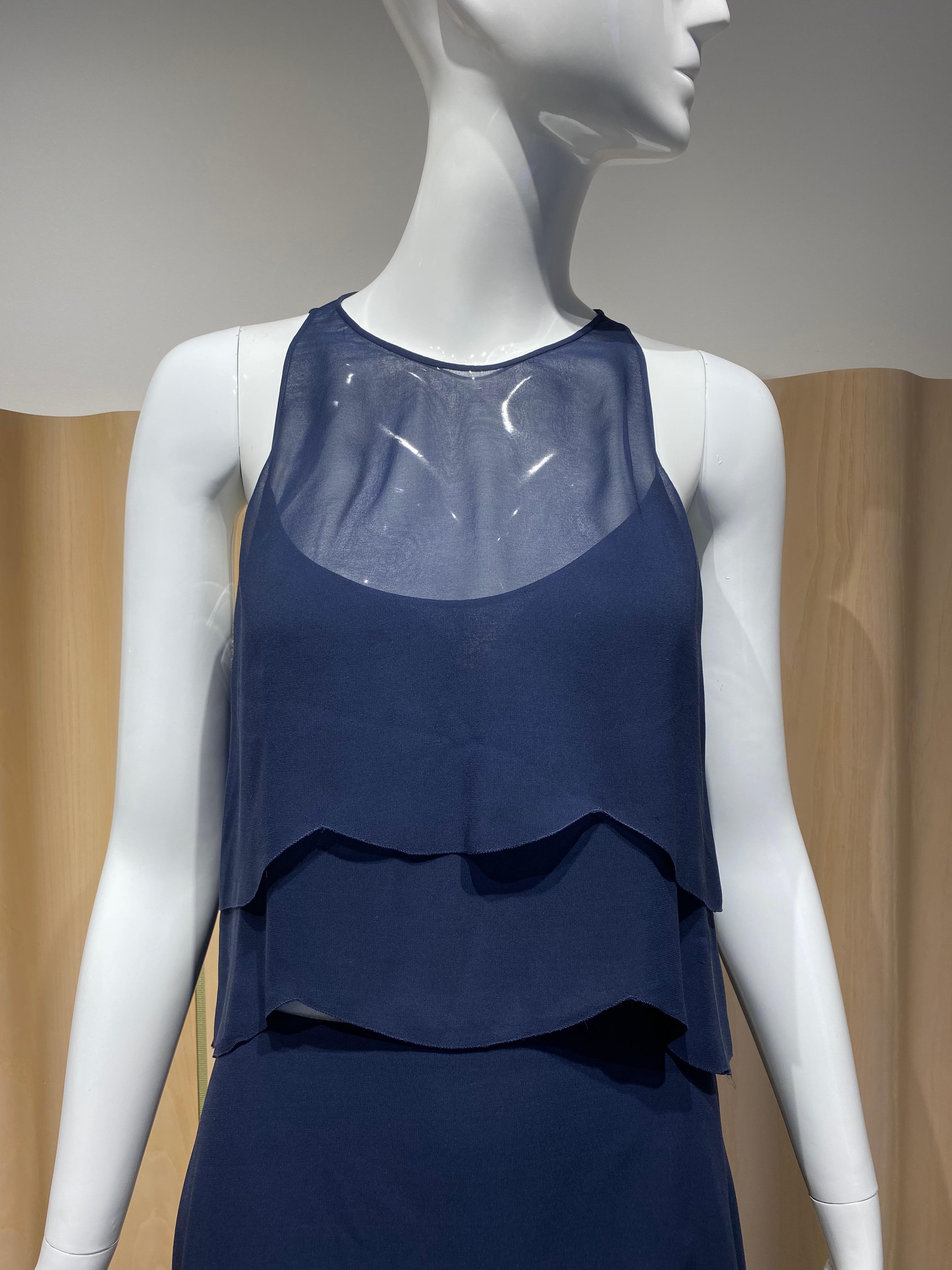 Women's 90s Karl Lagerfeld Blue Sleeveless Blouse and Skirt Set For Sale