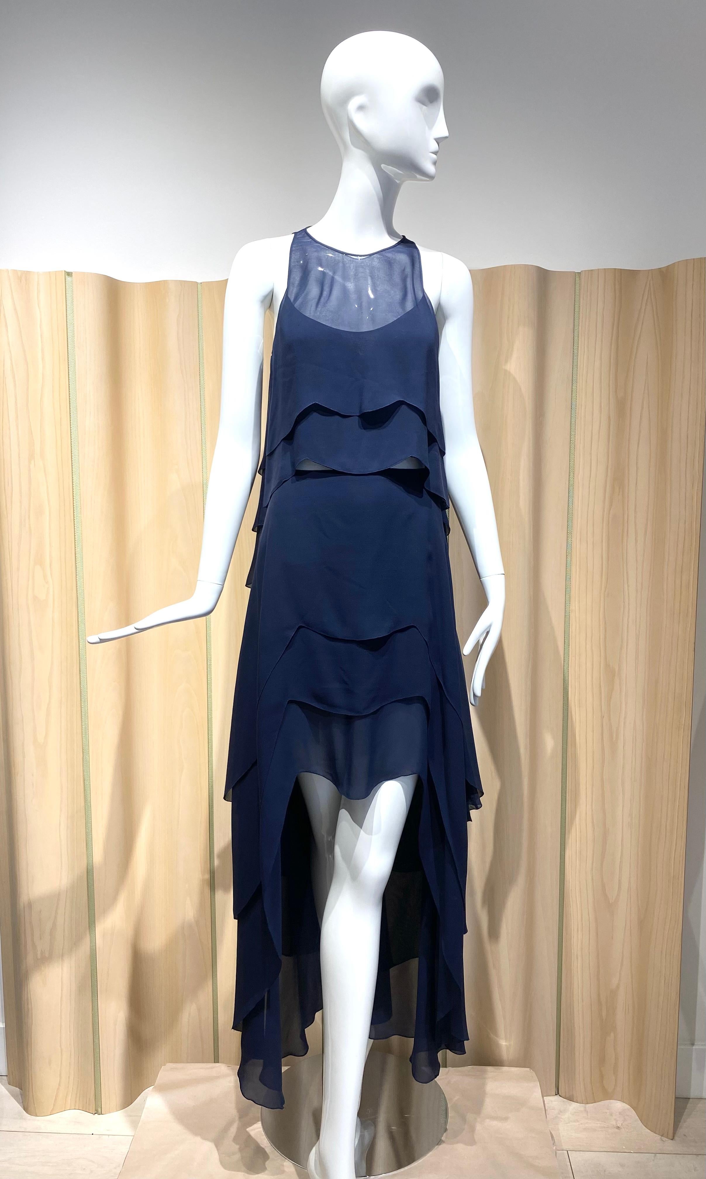 90s Karl Lagerfeld Blue Sleeveless Blouse and Skirt Set For Sale 1