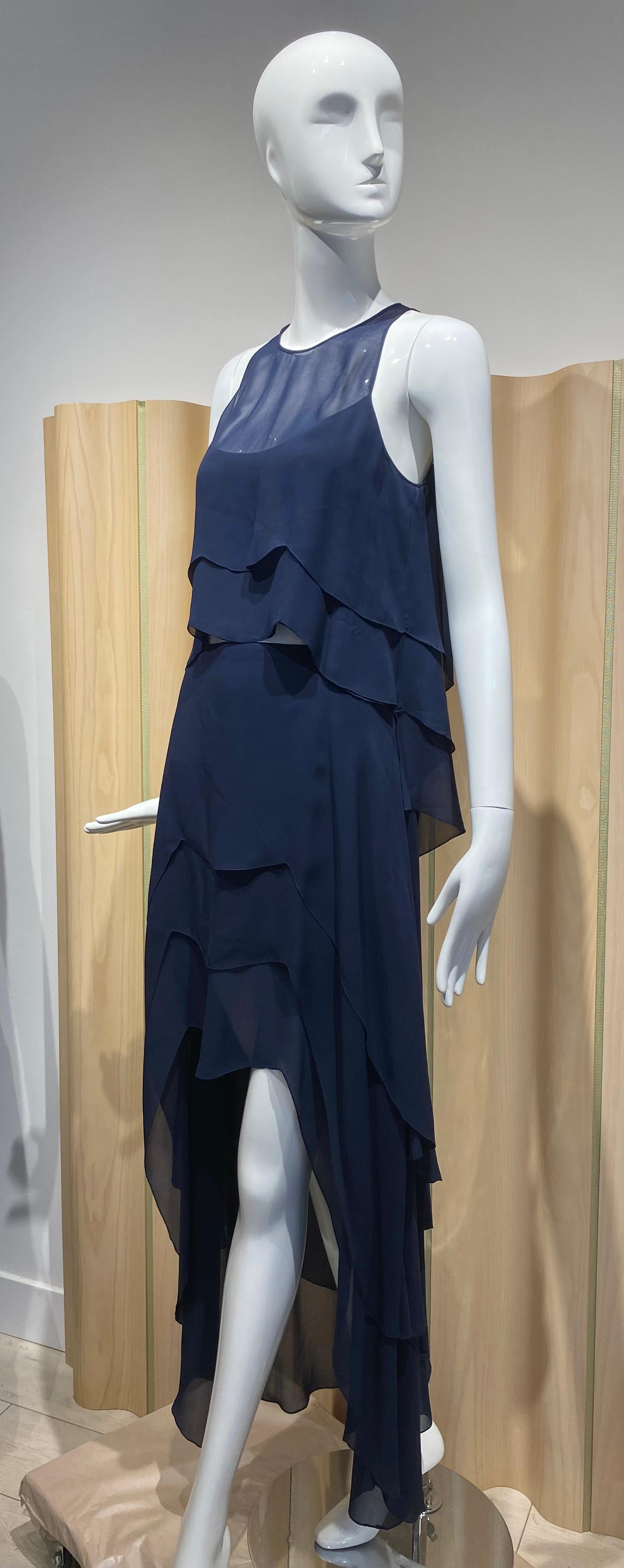 90s Karl Lagerfeld Blue Sleeveless Blouse and Skirt Set For Sale 2