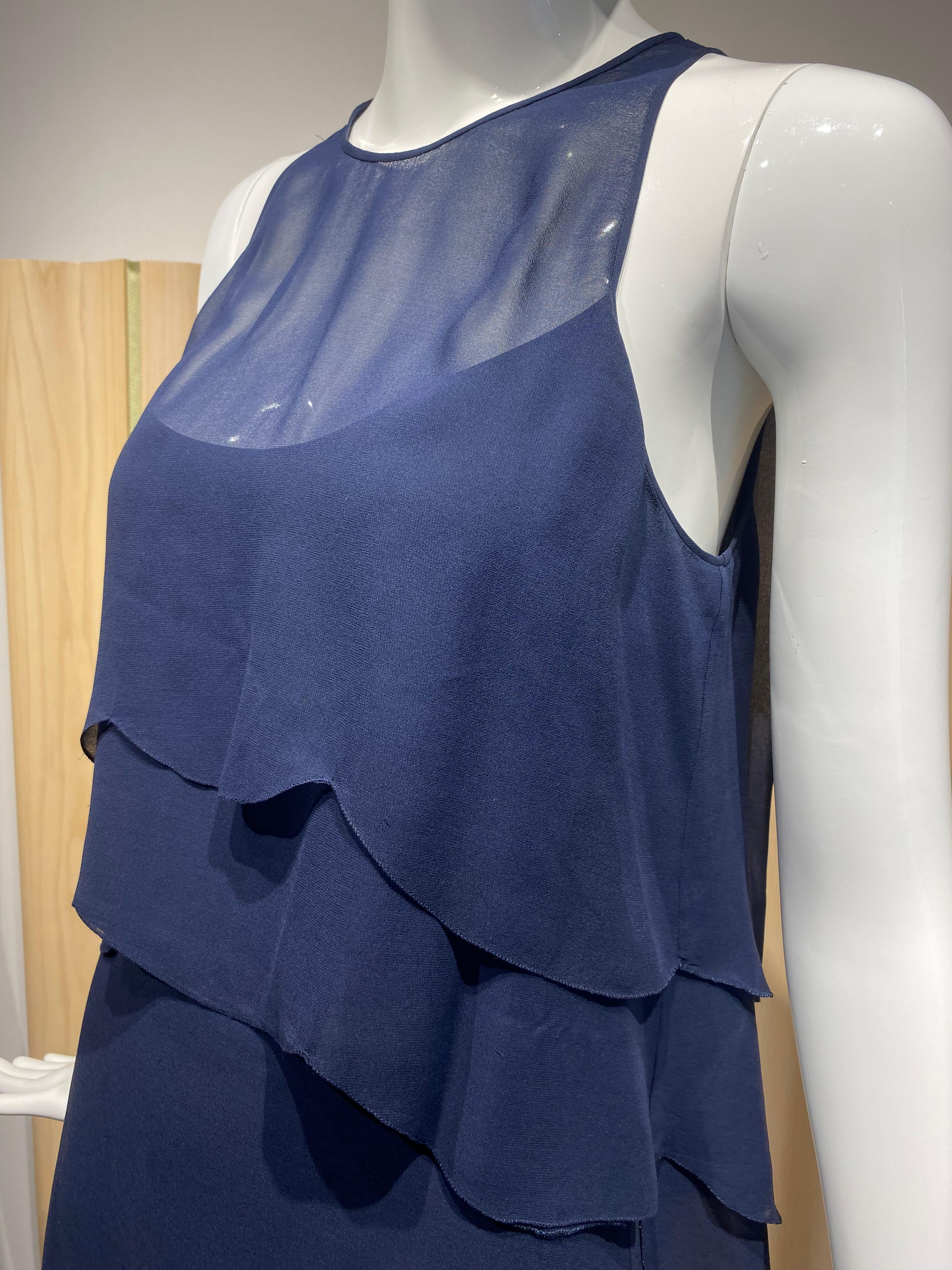 90s Karl Lagerfeld Blue Sleeveless Blouse and Skirt Set For Sale 3