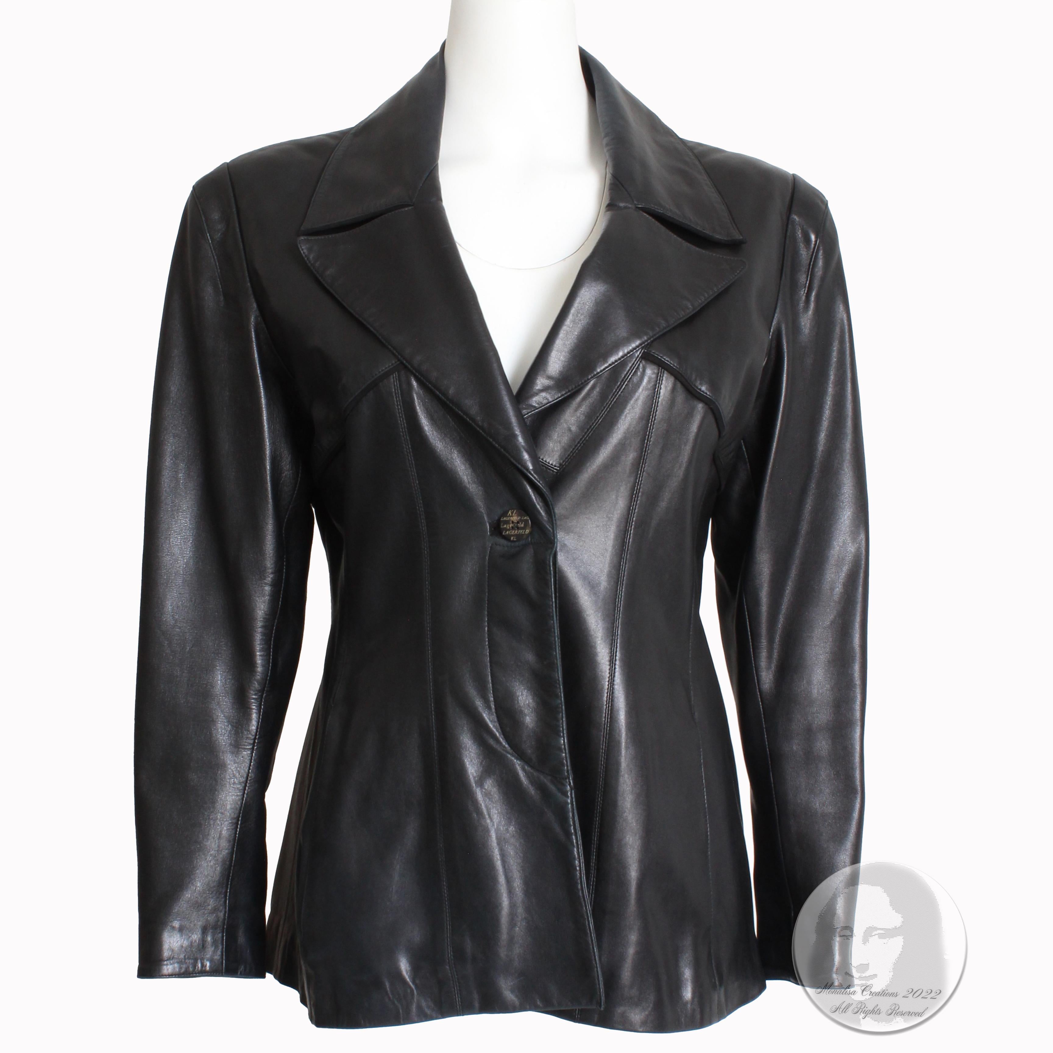 90s Karl Lagerfeld Jacket Black Lambskin Leather Fred Hayman Beverly Hills  In Good Condition For Sale In Port Saint Lucie, FL